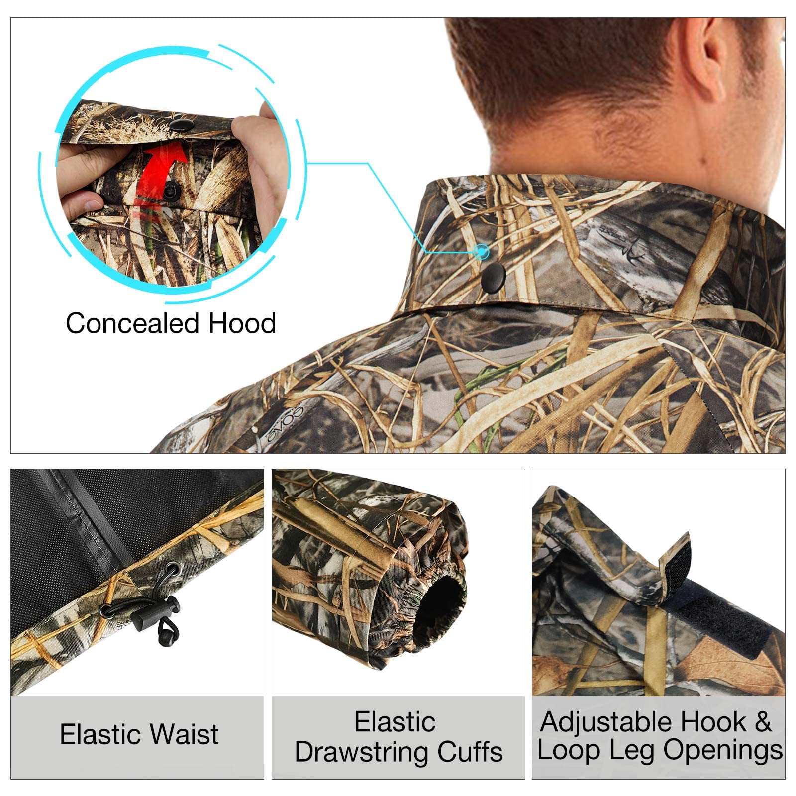 TIDEWE Rain Suit - Waterproof Lightweight Breathable - Size S - Next Camo Evos - Model RS002-NES-TE