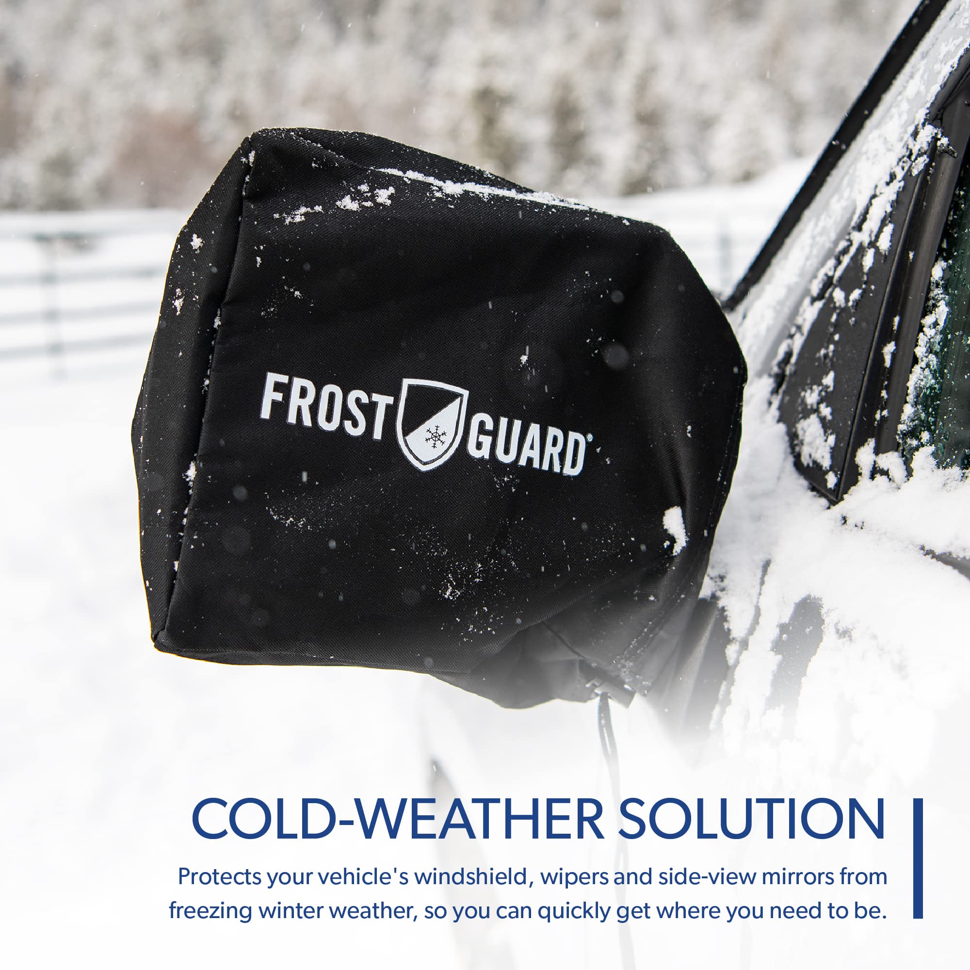 FrostGuard Plus Winter Windshield Cover, Standard Size 59x41 Inches, Black, Polyester, with Security Panels and Mirror Covers