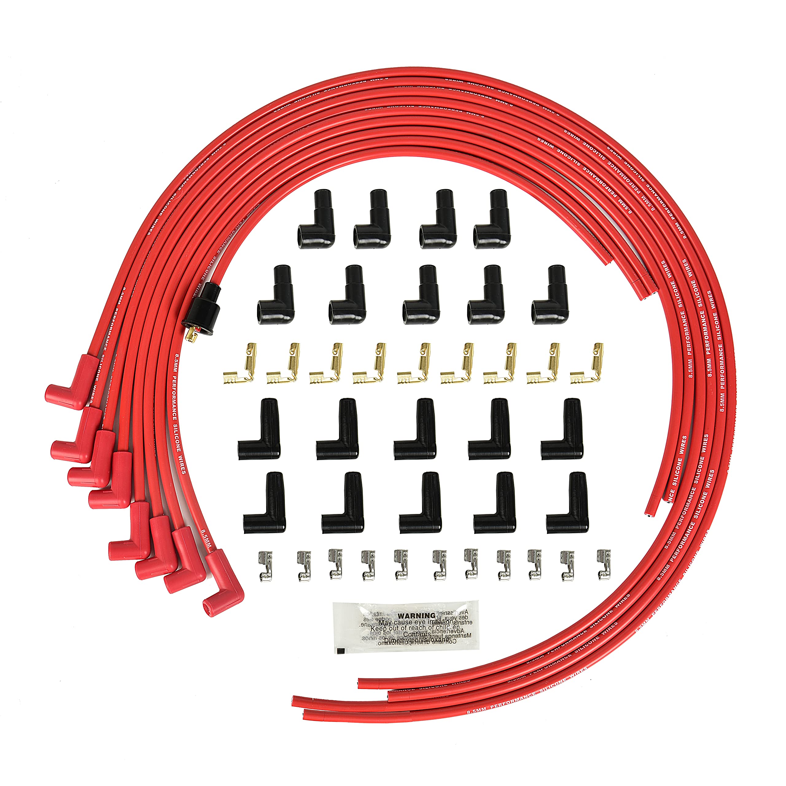 Universal Spark Plug Wire Set 8.5mm with Red Silicone Jacket and 90 Degree Boots Replaces 4041