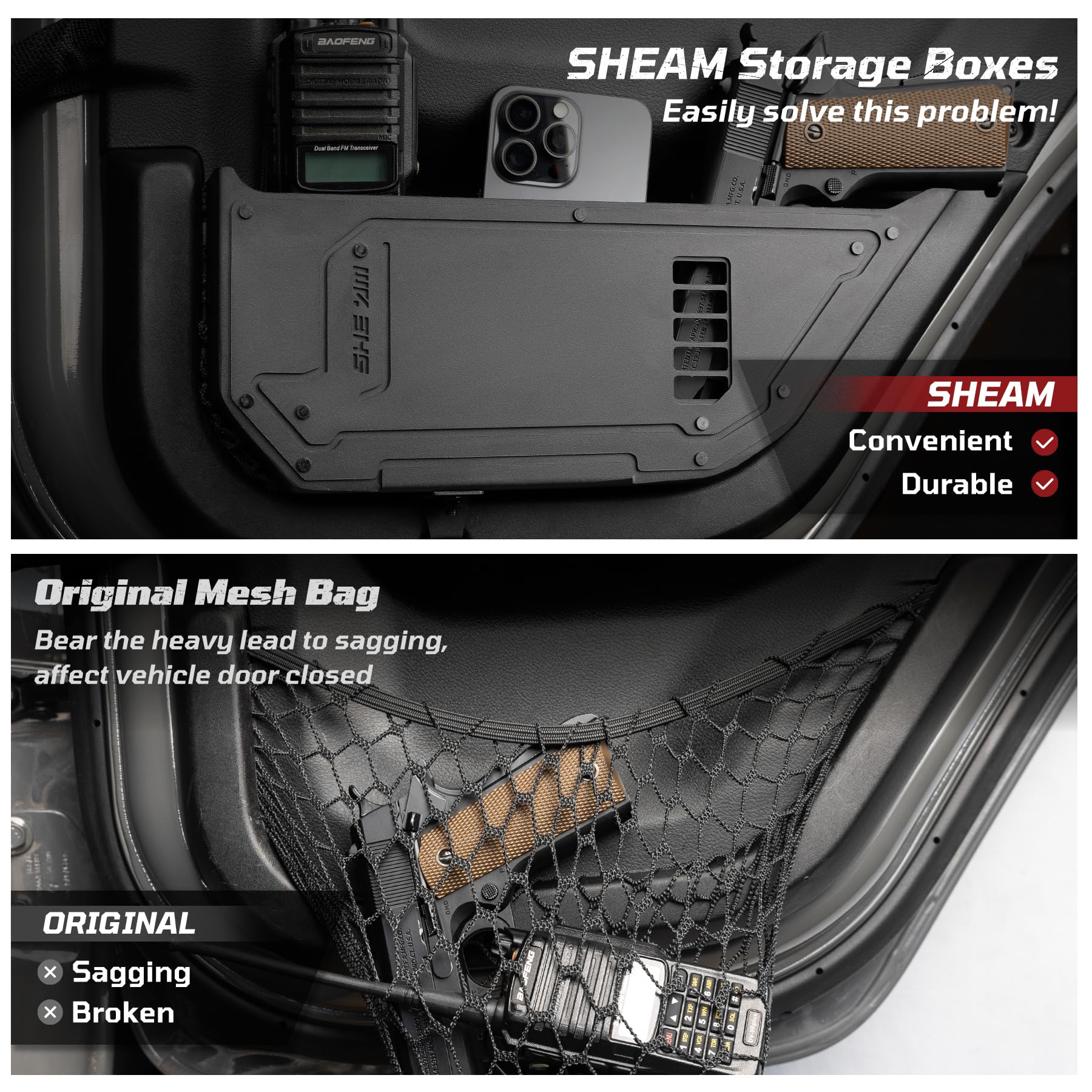 SHEAM Metal Door Pocket Storage Box for 2018-2023 Jeep Wrangler JL/JT, Rear Door Organizer, 2PCS, Durable Design