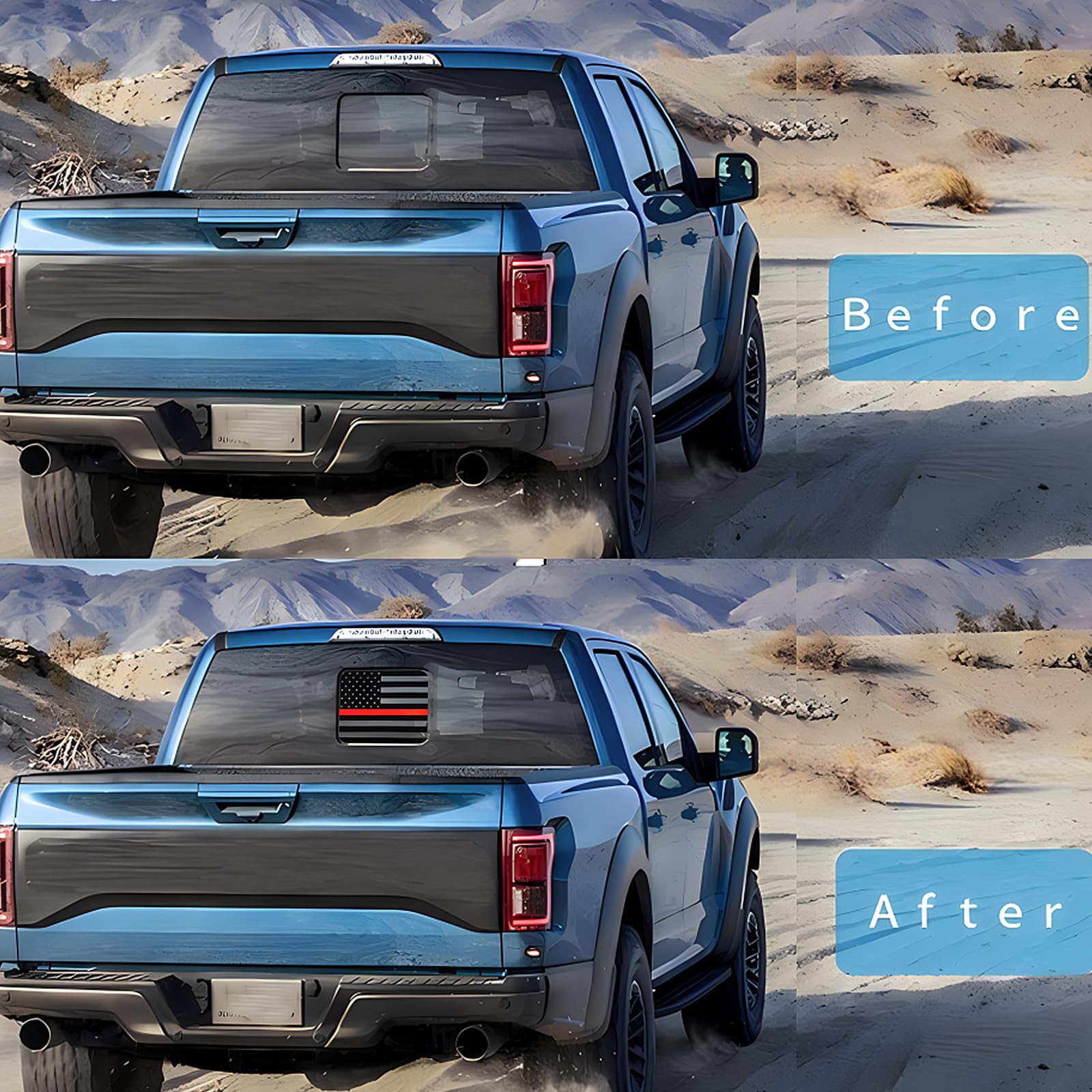 Fits Ford F150 F250 F350 2015-2015 Rear Middle Back Sliding Window American US Flag Vinyl Decal Matte Black Exterior Accessories