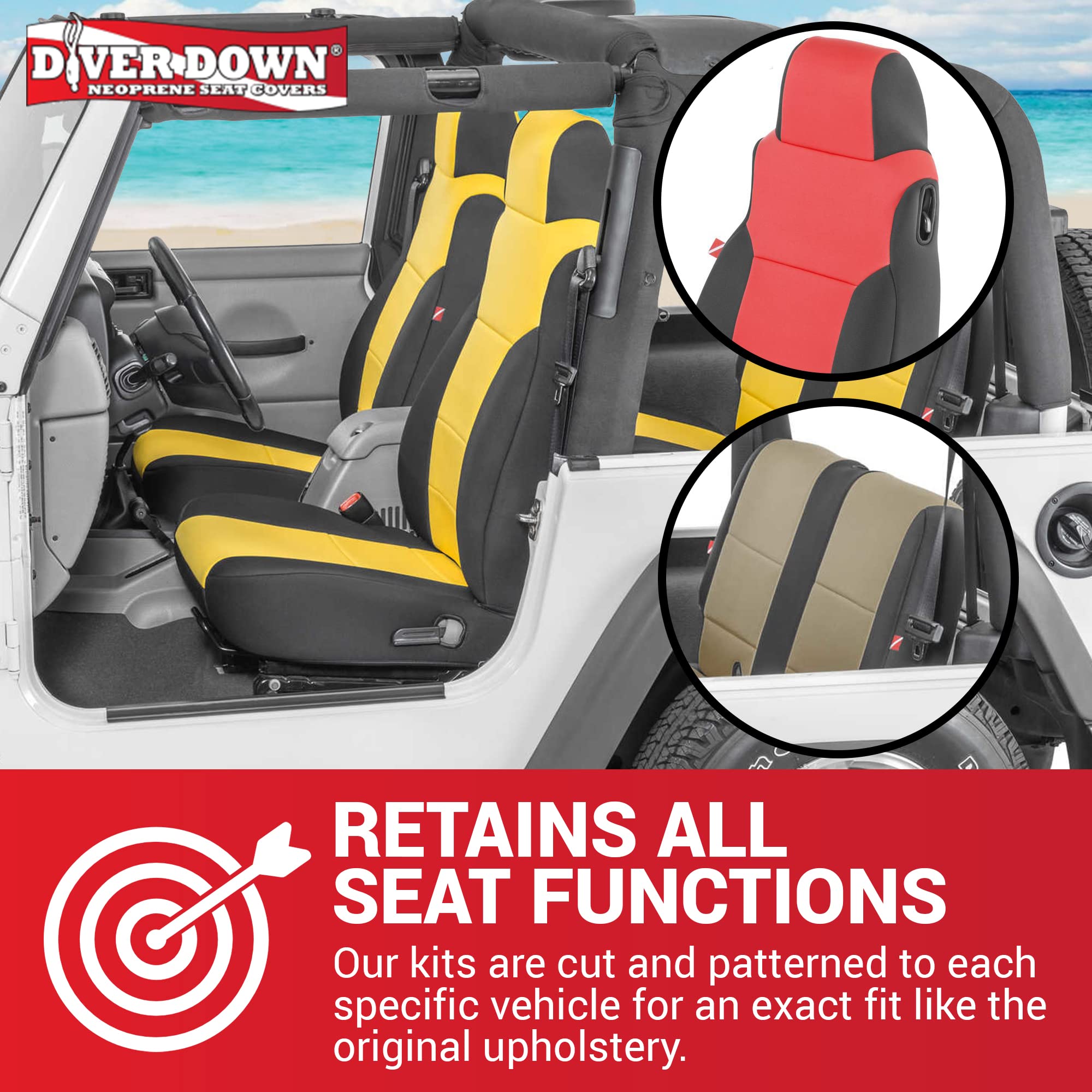Diver Down Neoprene Seat Cover Set for Jeep TJ 1997-2006 - Waterproof, Thermal Resistant, Soft Padded, Blue