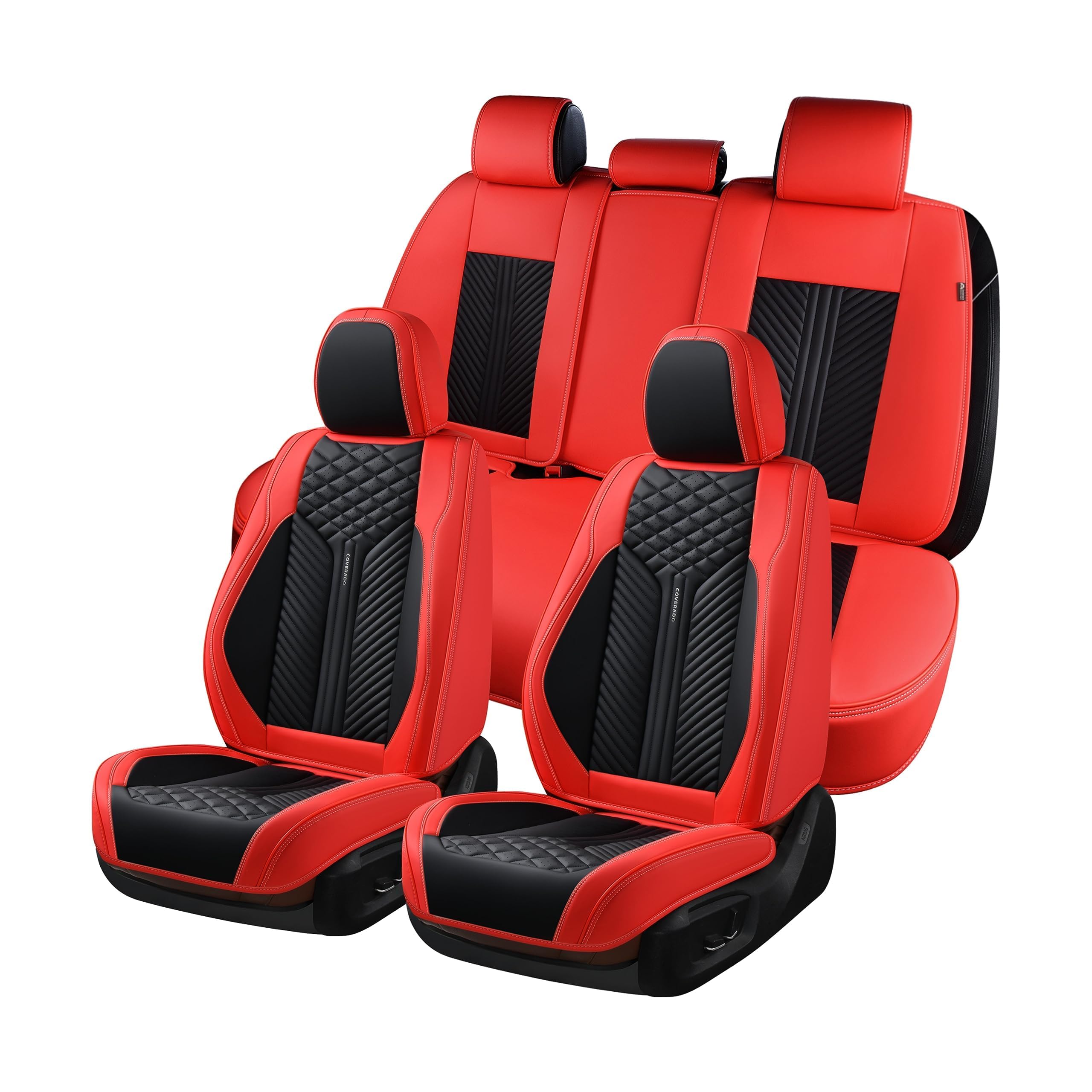 Coverado Car Seat Covers Full Set, 5 Seats Leather Seat Covers For Cars, Waterproof Front And Rear Car Seat Cushions Protectors