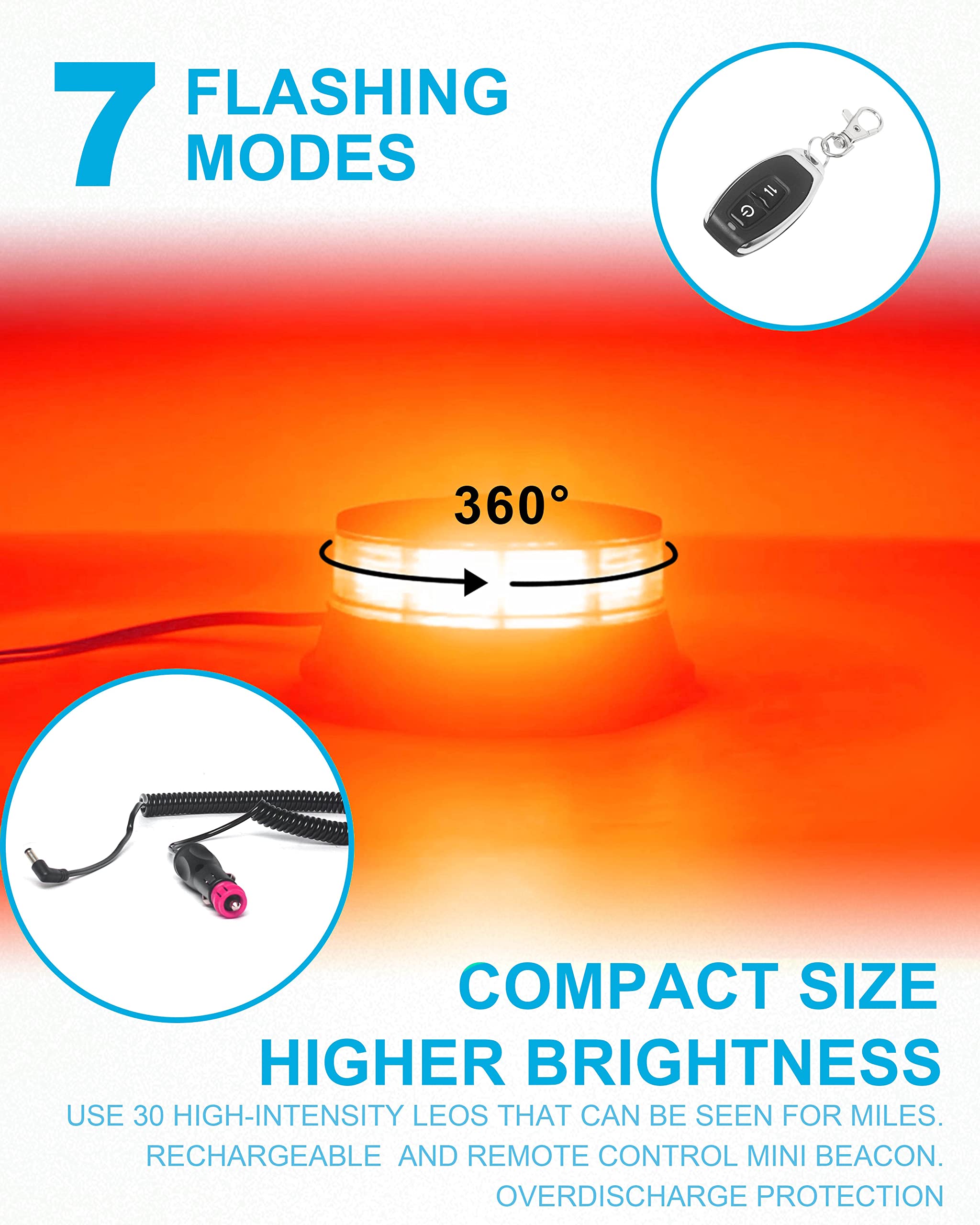 Agrieyes Amber Beacon Light - 4.2 Inch Flashing Safety Light, Red, Remote, Model AG-W16, Permanent/Magnet Mount