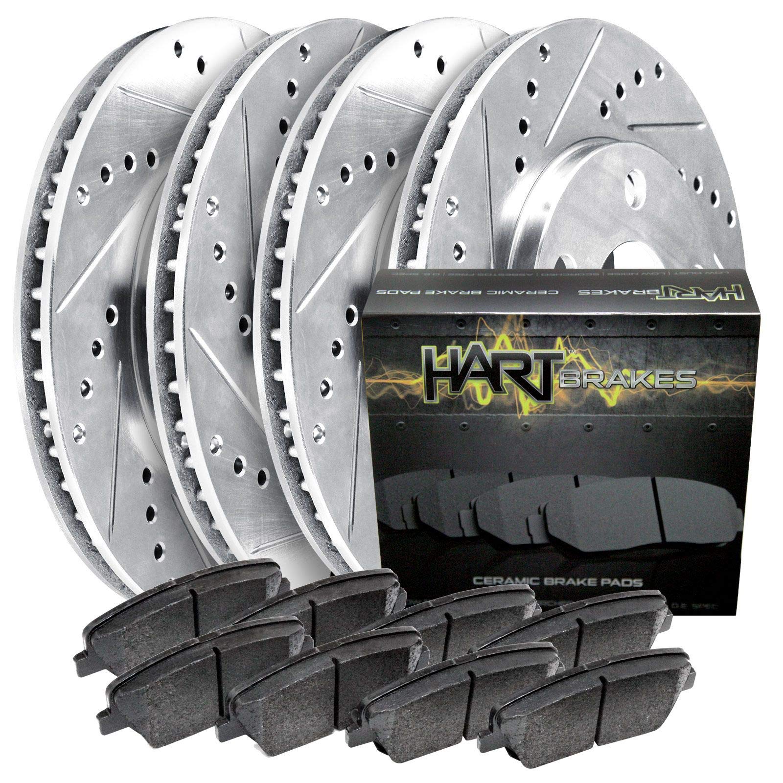 Hart Brakes Front Rear Brakes And Rotors Kit |Front Rear Brake Pads| Brake Rotors And Pads| Heavy Duty Brake Pads And Rotors |Fi
