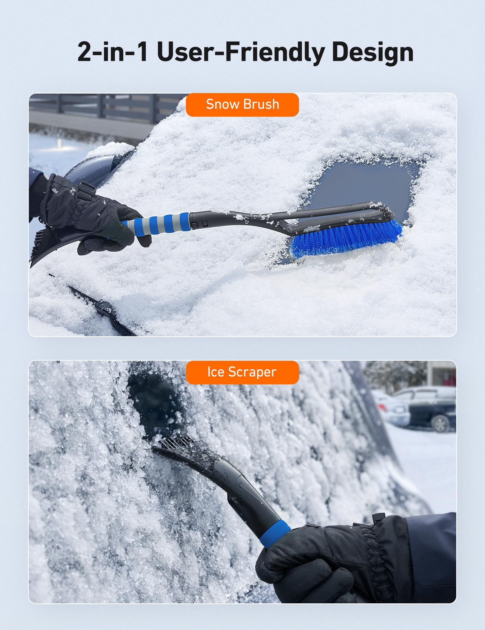 AstroAI Snow Brush & Ice Scraper - Heavy Duty ABS & PVC, Ergonomic Foam Grip, 27", Blue, for Cars, Trucks, SUVs