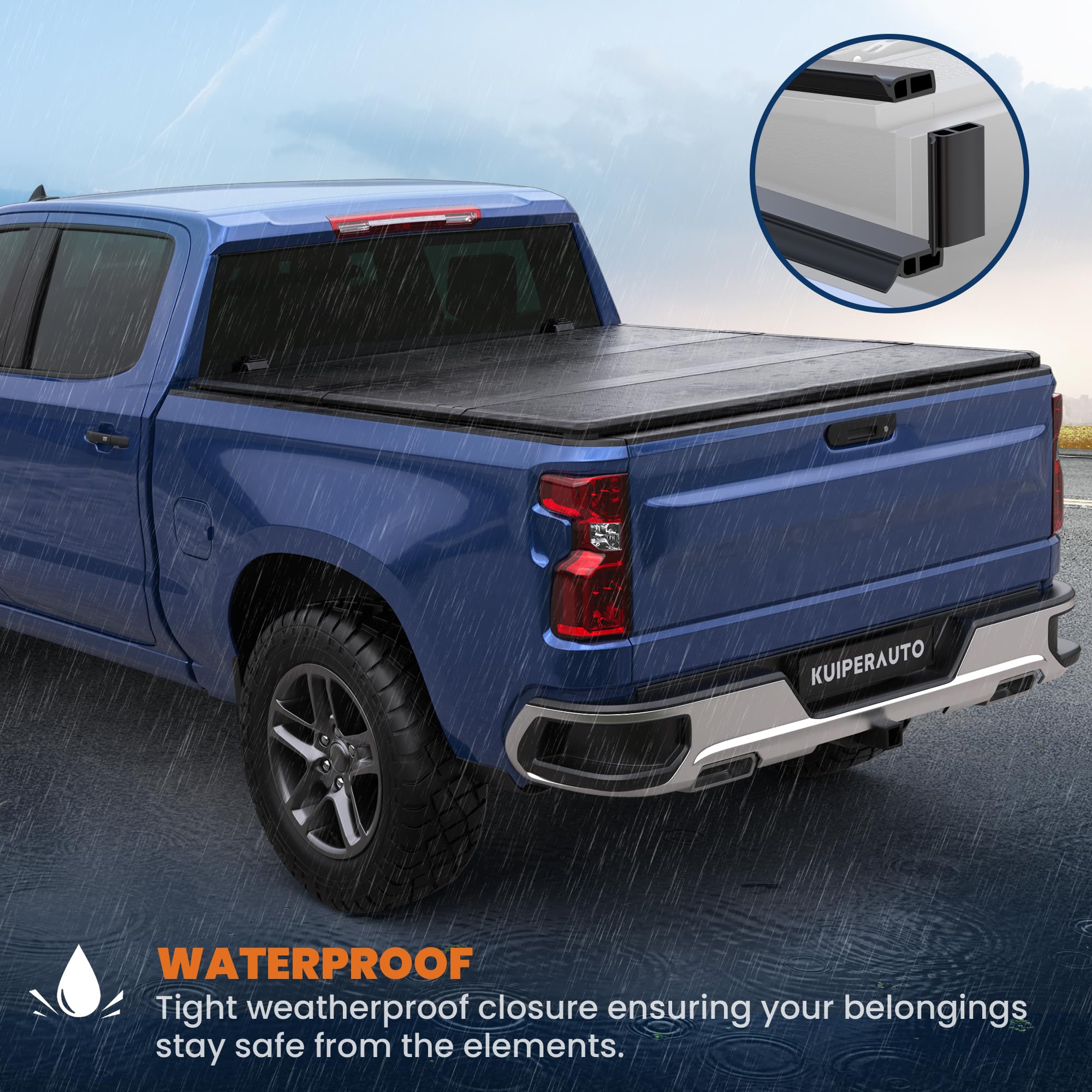 KUIPERAUTO Fiberglass Tri Hard Tonneau Cover Truck Bed Compatible for 2007-2013 Chevrolet Silverado GMC Sierra 1500 (Excl. 07 Cl