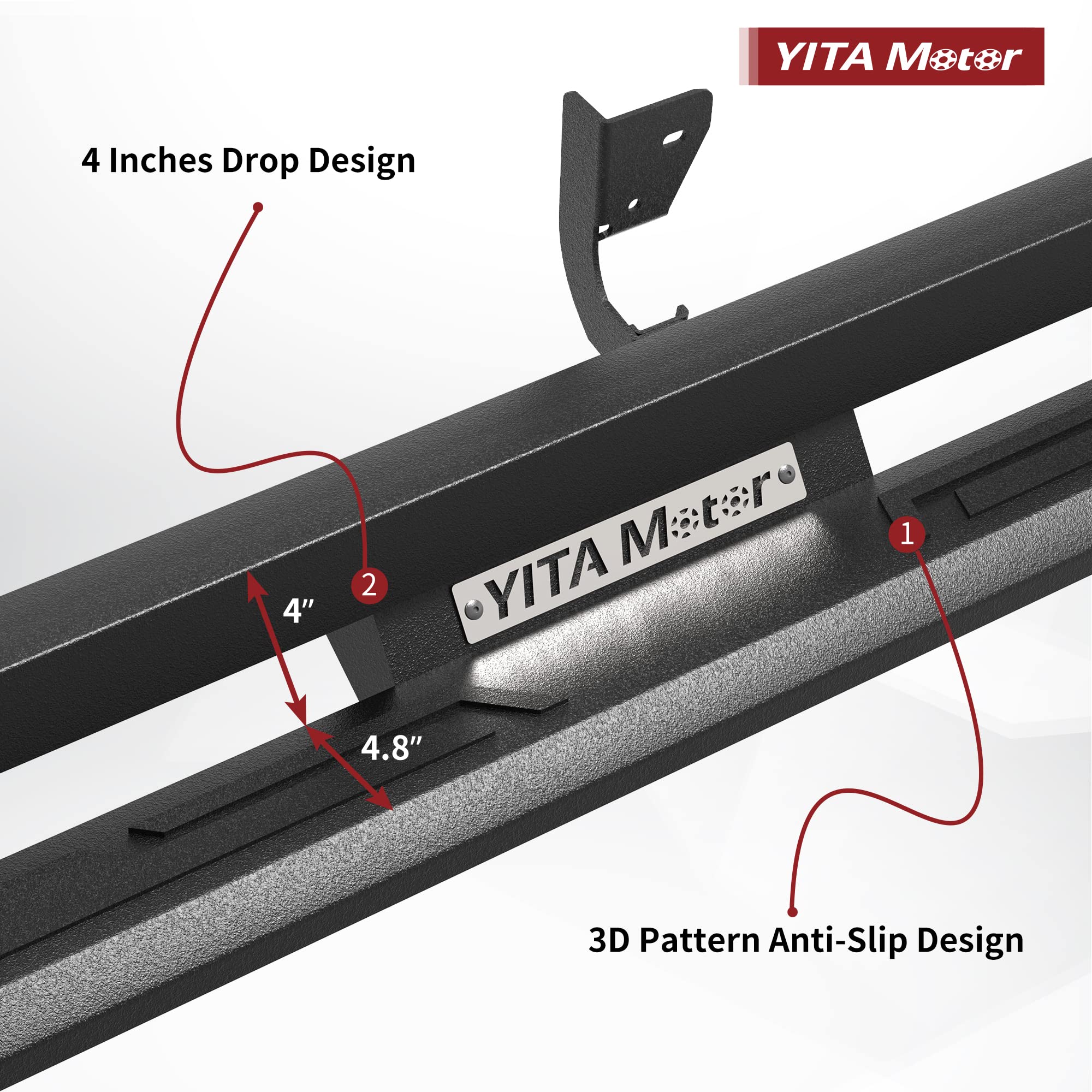 YITAMOTOR Drop Side Steps for 2009-2018 Dodge RAM 1500, Off-Road Nerf Bars, Black Powder Coated, Model EP87IBD, 4in