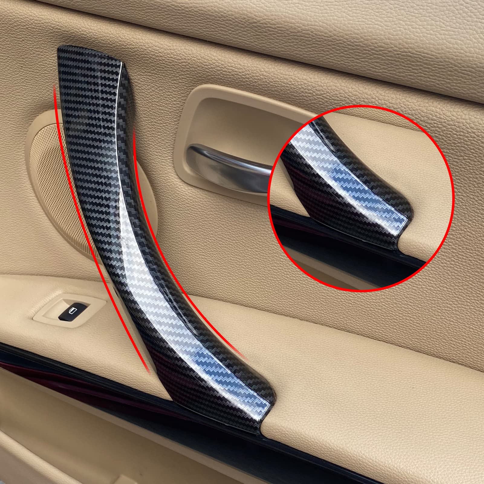 Jaronx Door Handle Replacement Set for BMW 3 Series E90/E91/E92/E93 2004-2011, 6PCS Carbon Fiber Pattern, Pull Handle & Outer Cover