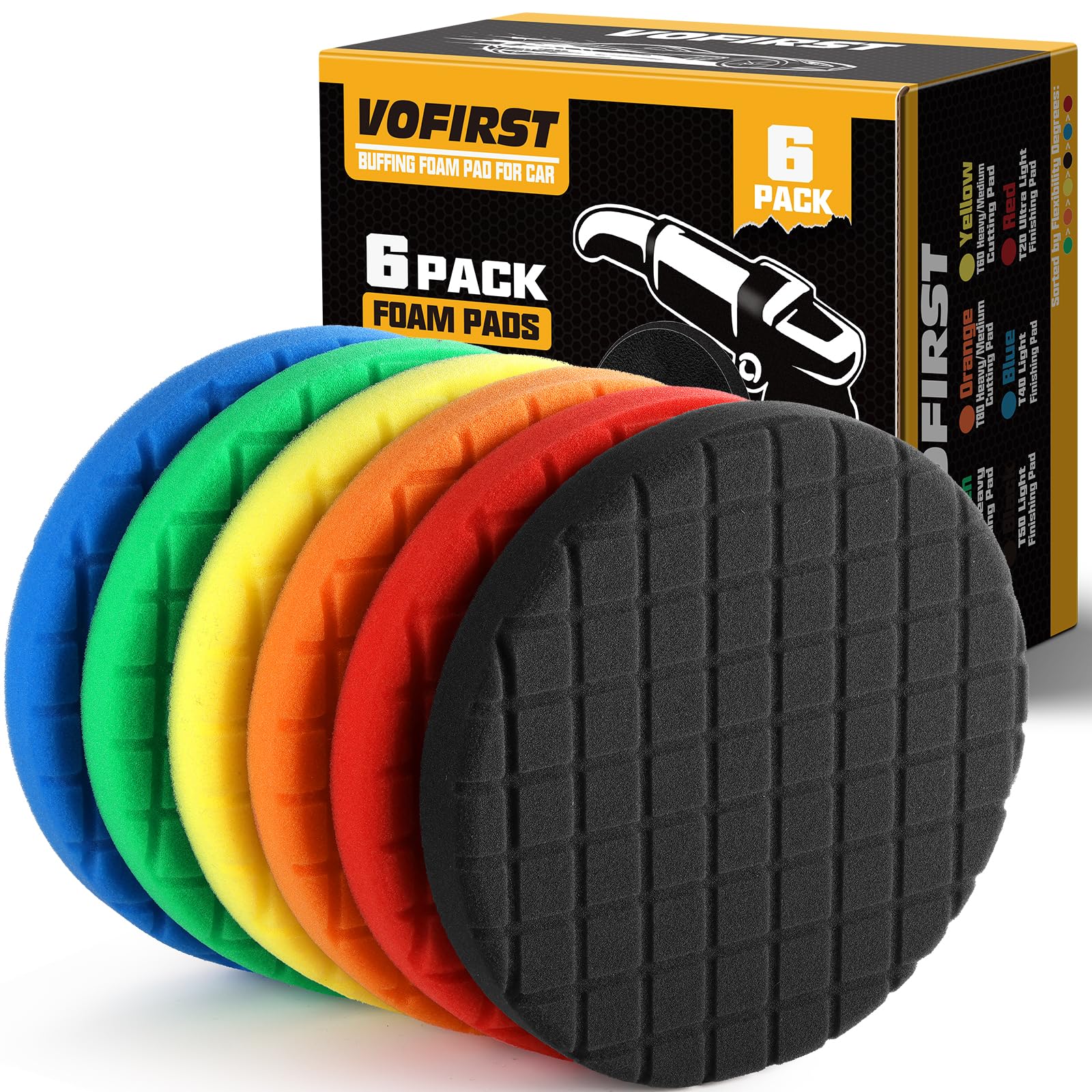 VOFirst 6 PCS Buffing Polishing Pads, 7 Inch Buffing Pads Compound Buffing Sponge Pads Polishing Pad Kit Buffing Pads, Car Profe