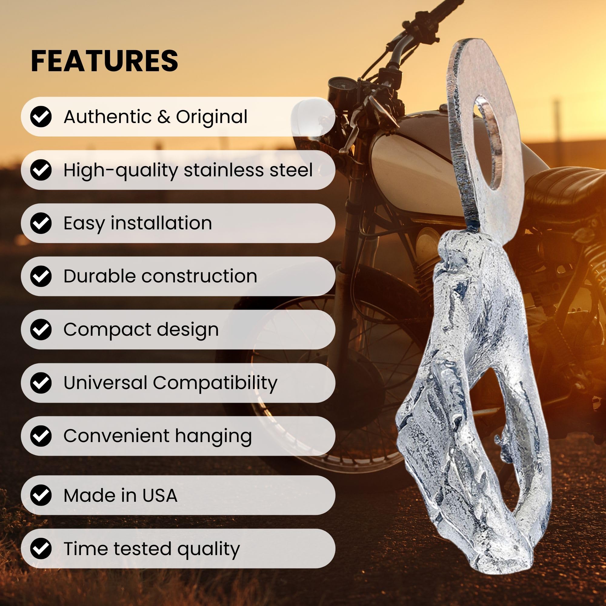 Guardian Bell Skeleton Good Luck Bell Hanger Mount | Motorcycle Bell | Lead-Free Pewter | Made In Usa