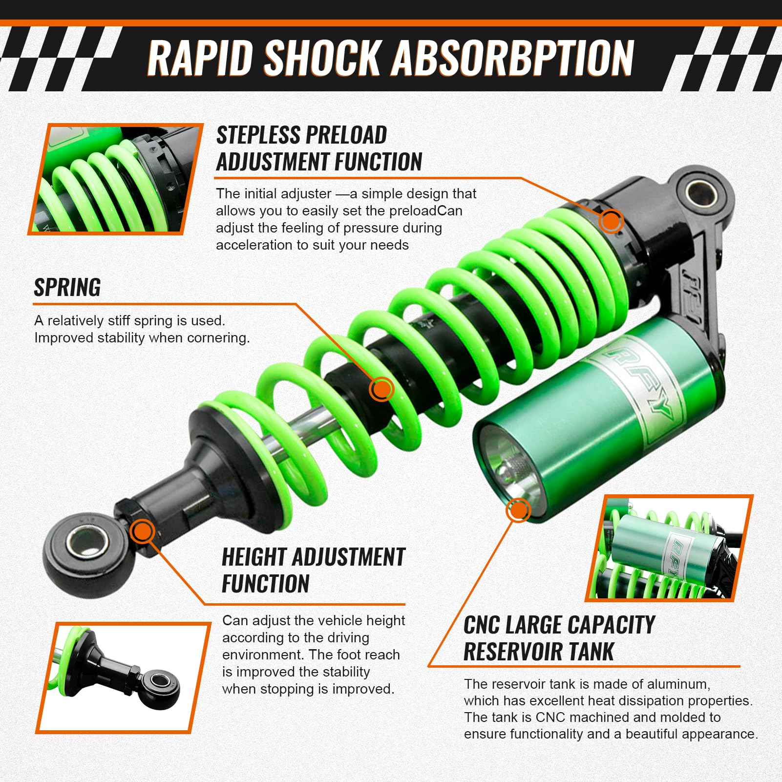 Gzyf 320Mm Pair Universal Motorcycle Rear Air Shock Absorbers For Honda For Suzuki For Kawasaki For Yamaha Atv Go Kart Quad Dirt