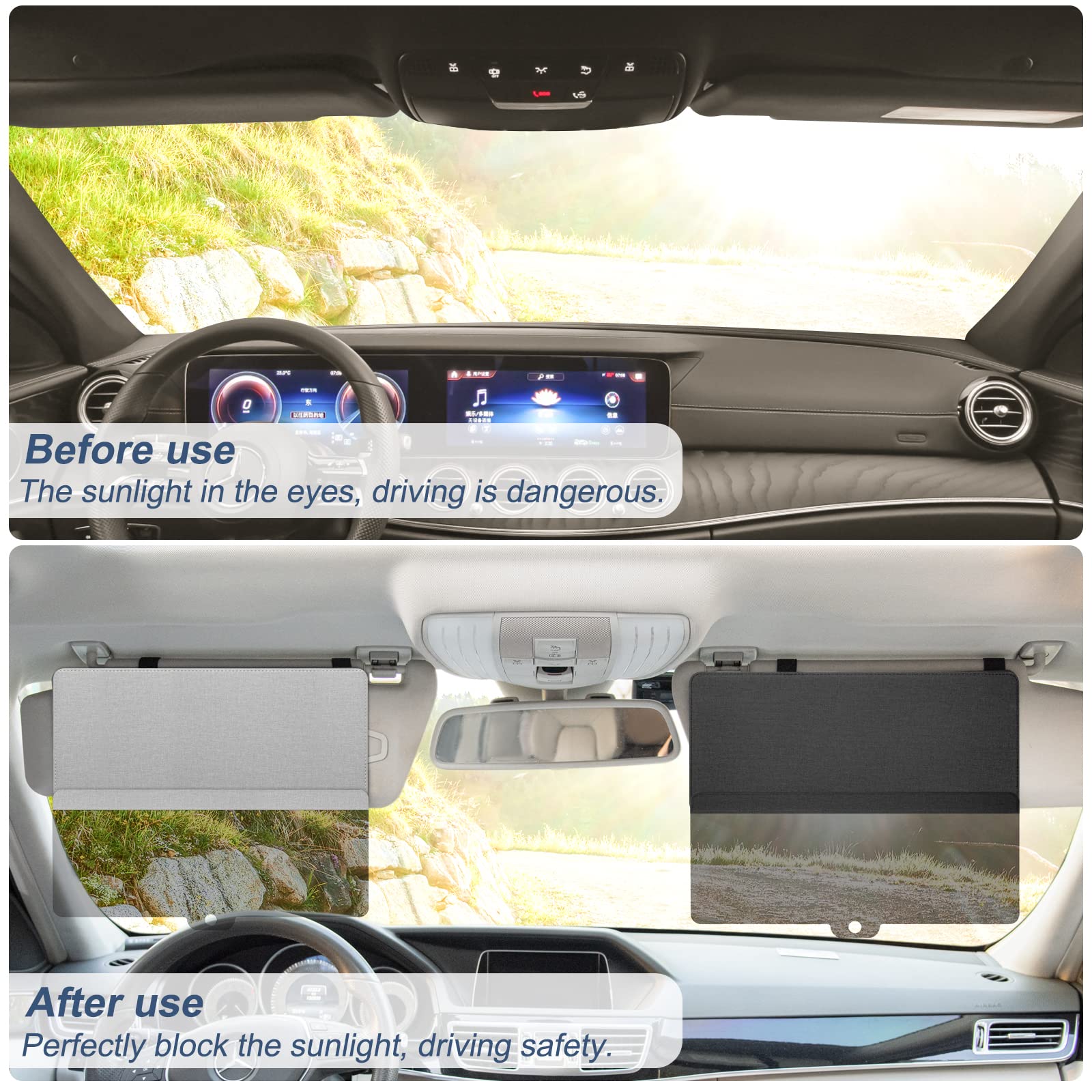 NAZZO Sun Visor Extender - Adjustable Magnetic Mount, PC Lens, Black, Universal for Car/SUV, Protects from Glare & UV Rays
