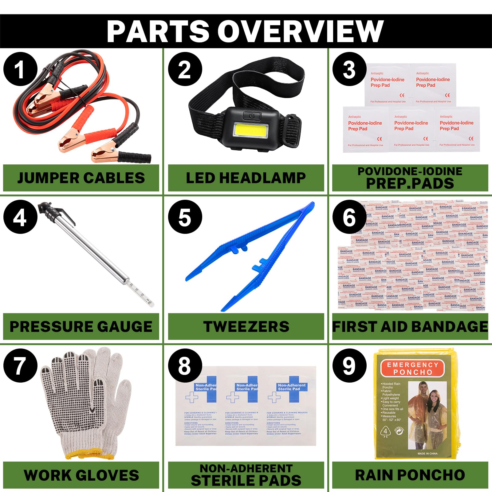 Car Emergency Kit with Battery Jumper Cables,Car Accessories for Men or Women,Emergency Car Kit,Roadside Automotive Safety Kit f