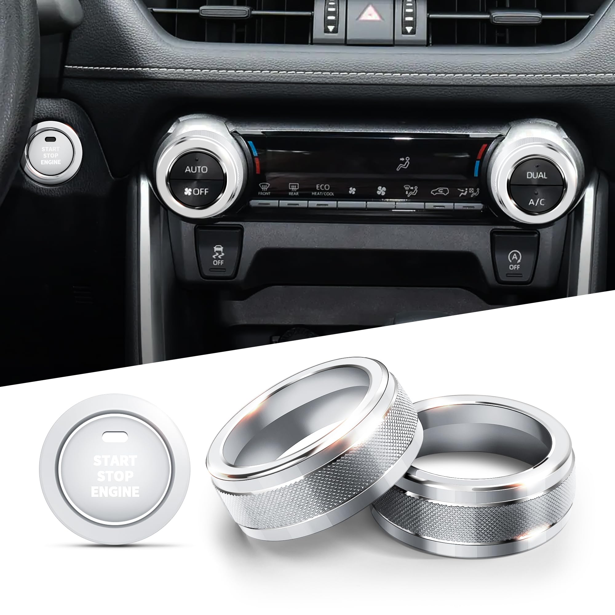Polodunn For Toyota Rav4 Accessories 2025 2024 2023 2022 2021 2020 2019 -Air Conditioning Knob Covers, Push Start Button Cover T