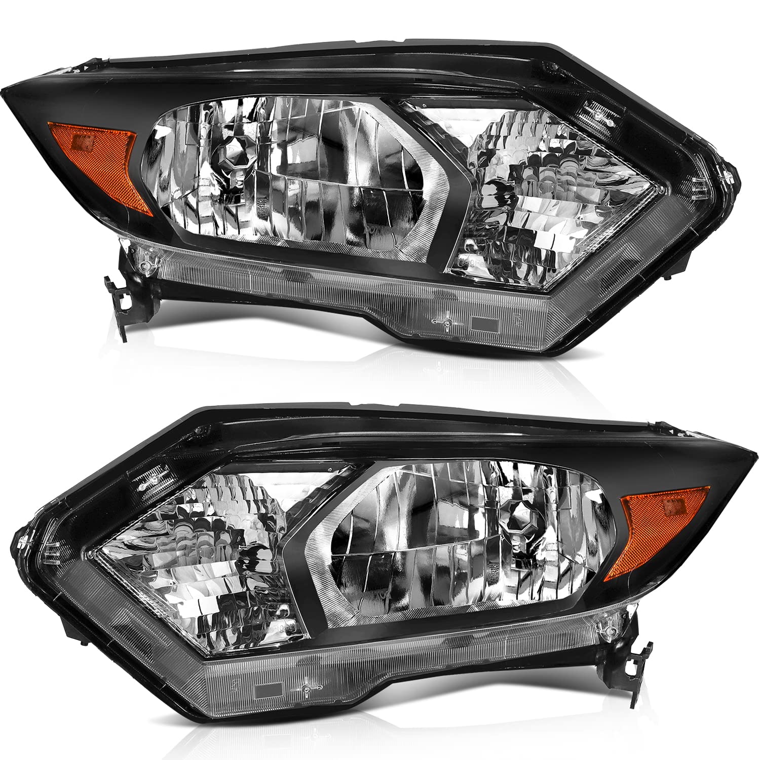 LSAILON Headlight Assembly Replacement Fit For Honda HR-V 2016-2018 Black Housing Amber Reflector Clear Lens Driver and Passenge