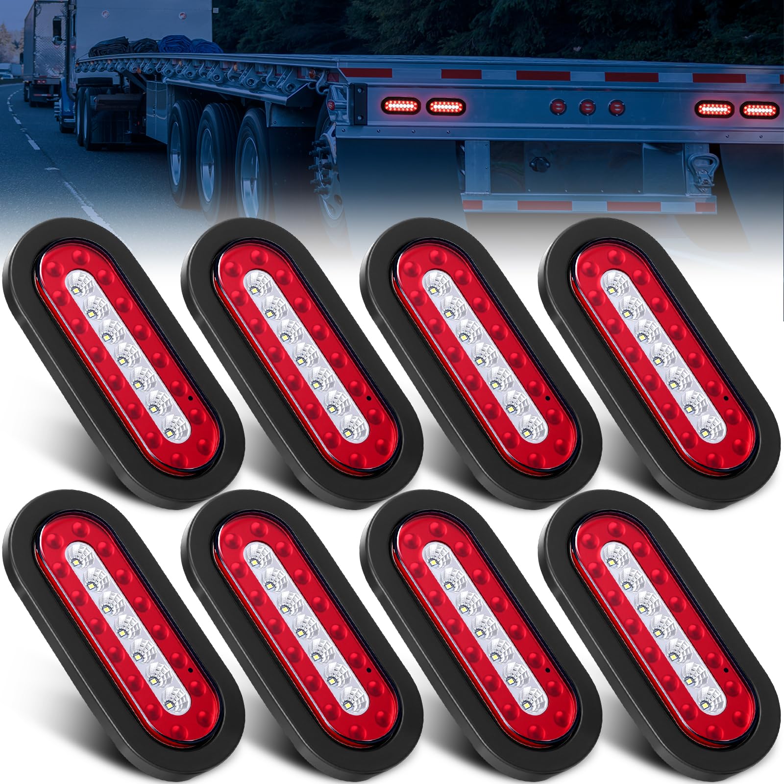 Sumind 8 Pcs 6 Oval LED Trailer Tail Lights, 24 LED Trailer Marker Lights 12v Brake Stop Ip67 Waterproof Sealed Flush Mount for 