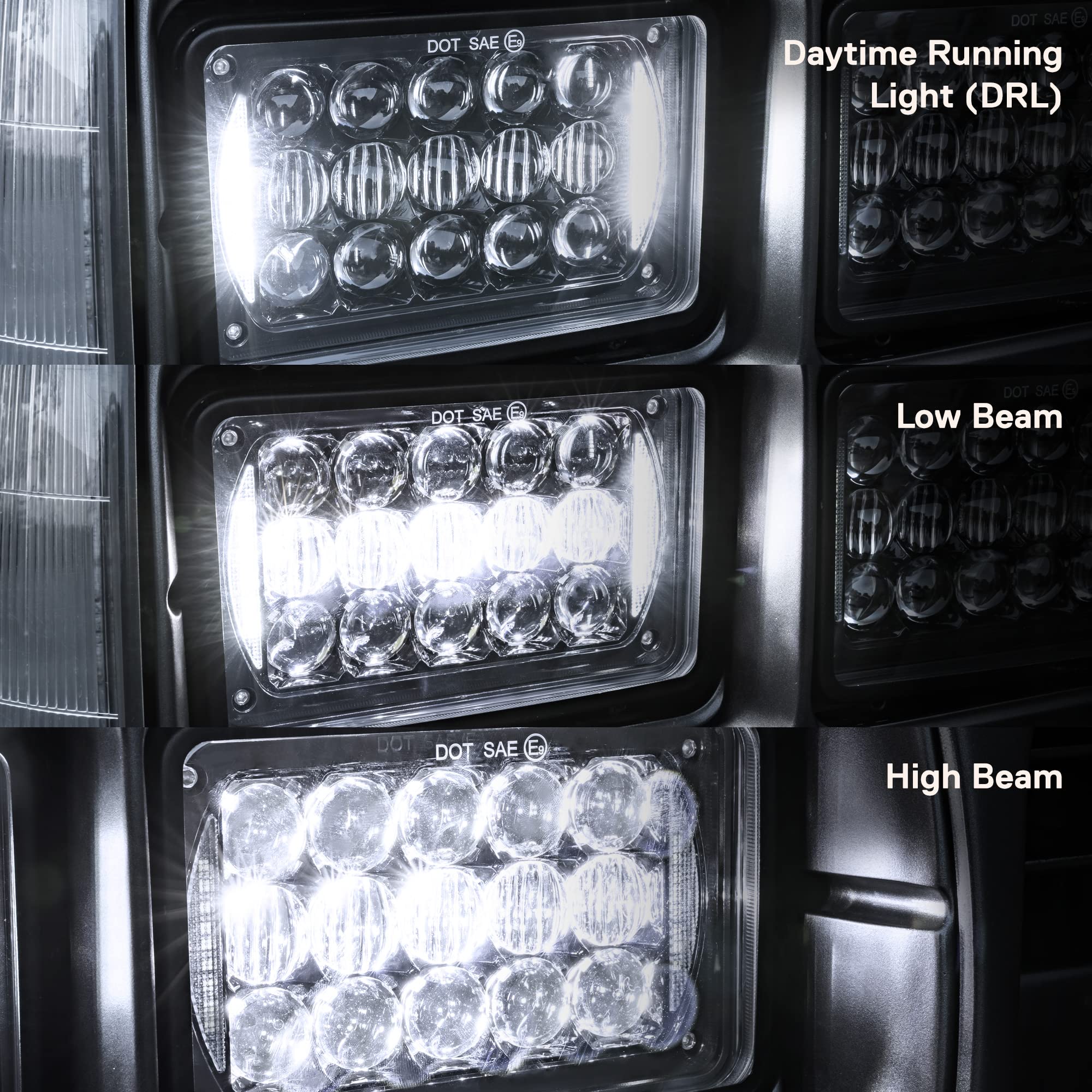 True Mods 4Pc Black 4X6 6X4 Inch Led Headlights 45W H4 2A1 1A1 High Low Sealed Beam H4652 H4666 H6545 H4651 H4656 For Freightlin