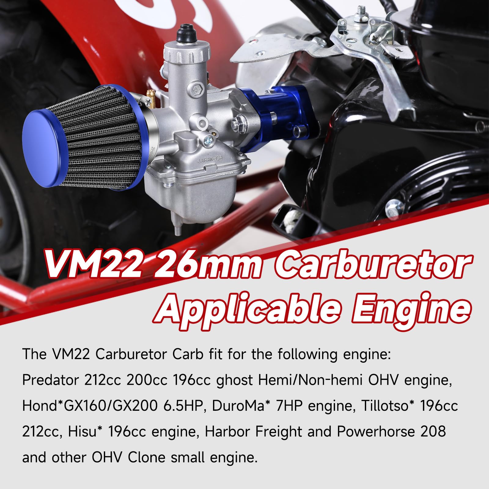 FVRITO VM22 Carburetor Carb Throttle Cable Kit for Predator 212cc 196cc Coleman CT200U CT200U-EX BT200X Mini Bike KT196 Go Kart