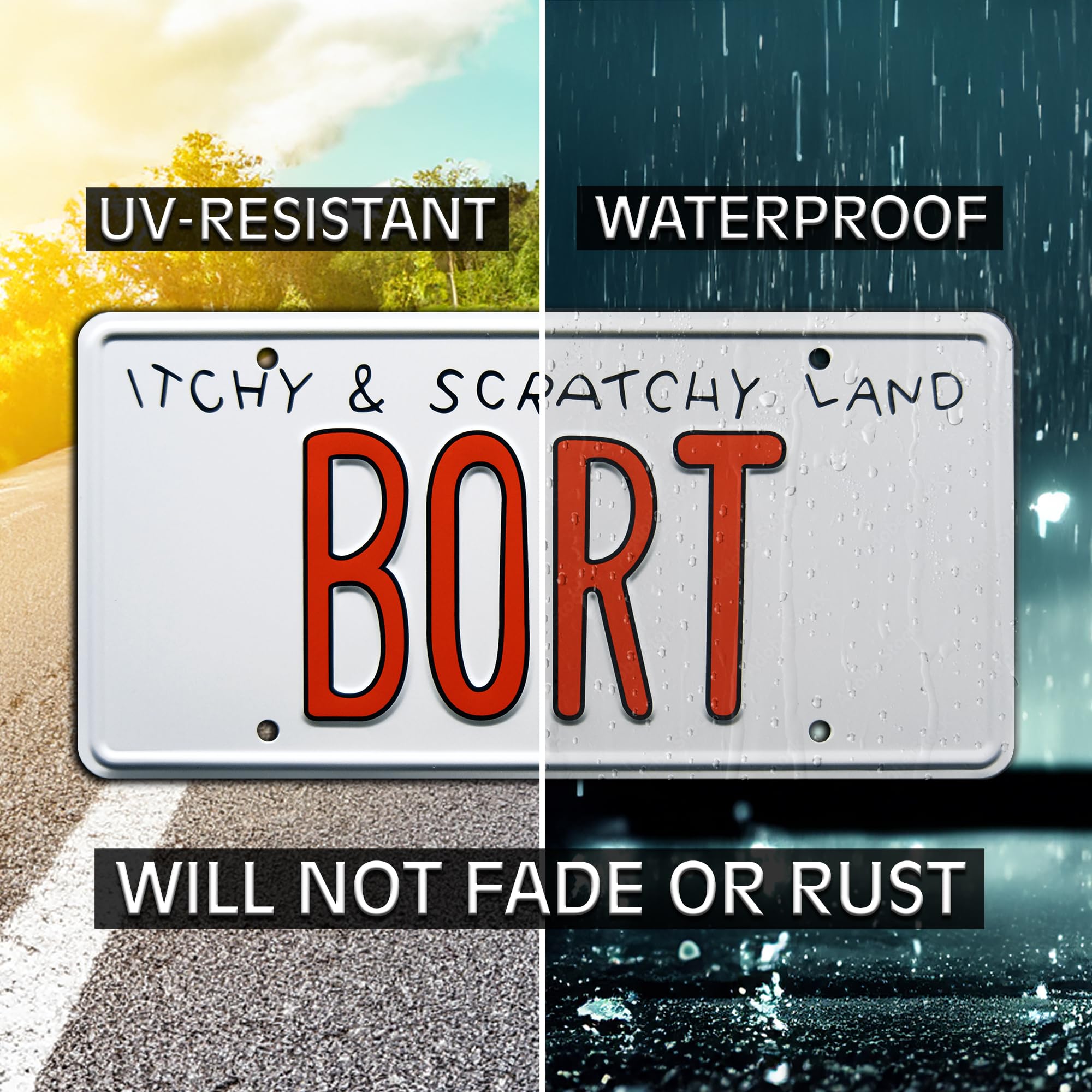 Celebrity Machines BORT Metal Stamped License Plate - White Aluminum, The Simpsons Design