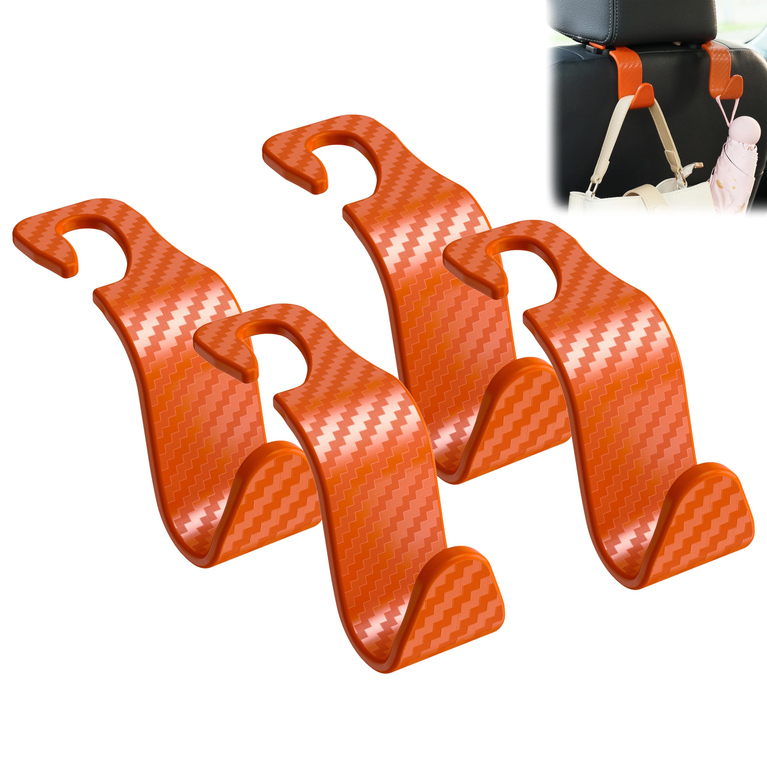 Amooca Car Seat Headrest Hook 4 Pack Hanger Universal Vehicle Car Storage Organizer For Handbag Purse Coat S Type Checkered Oran