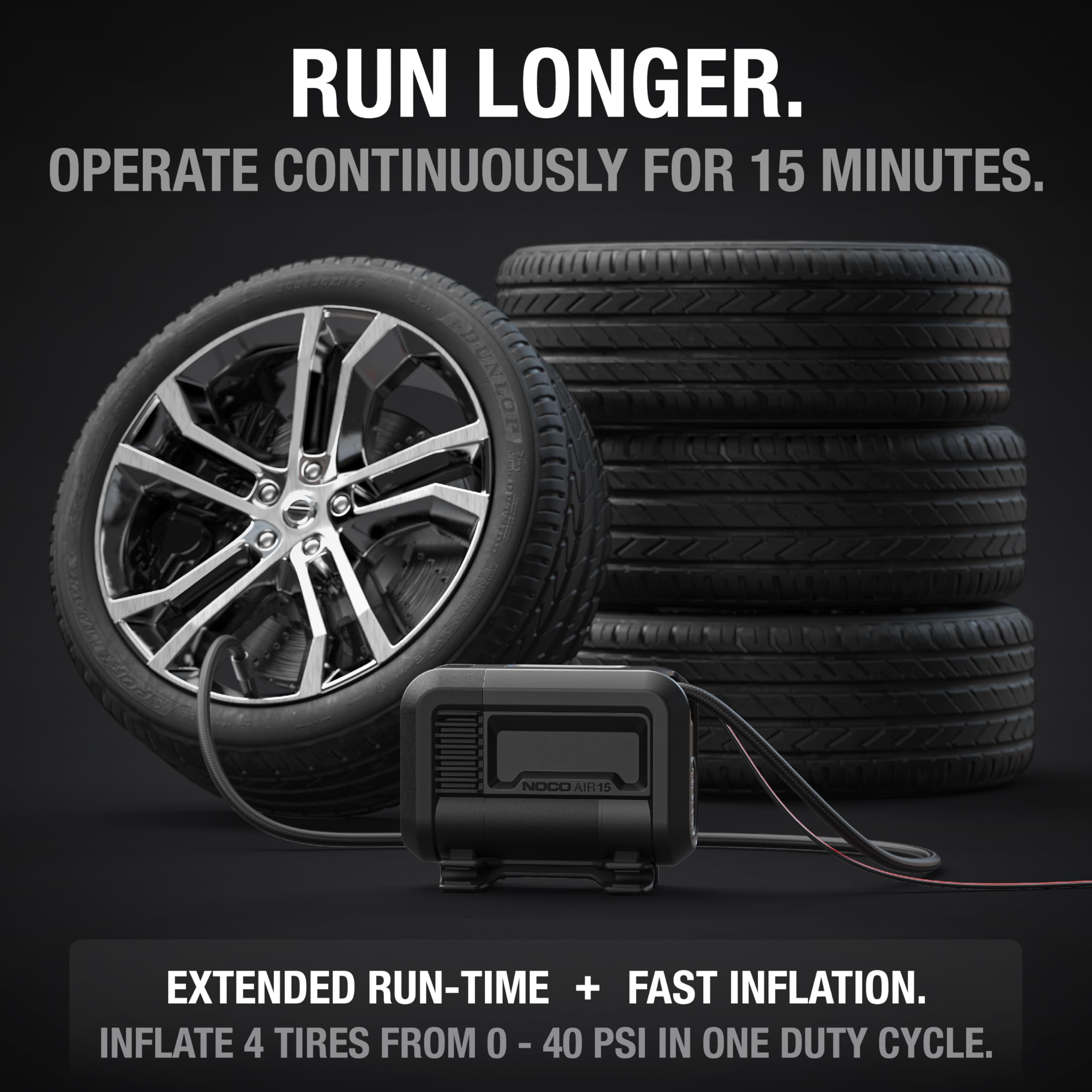 Noco Air15 Ultrafast 15A Tire Inflator, 12V Portable Air Compressor Pump, Rated At 80 Psi, Inflates Tires From 0-40 Psi In 2.9 M