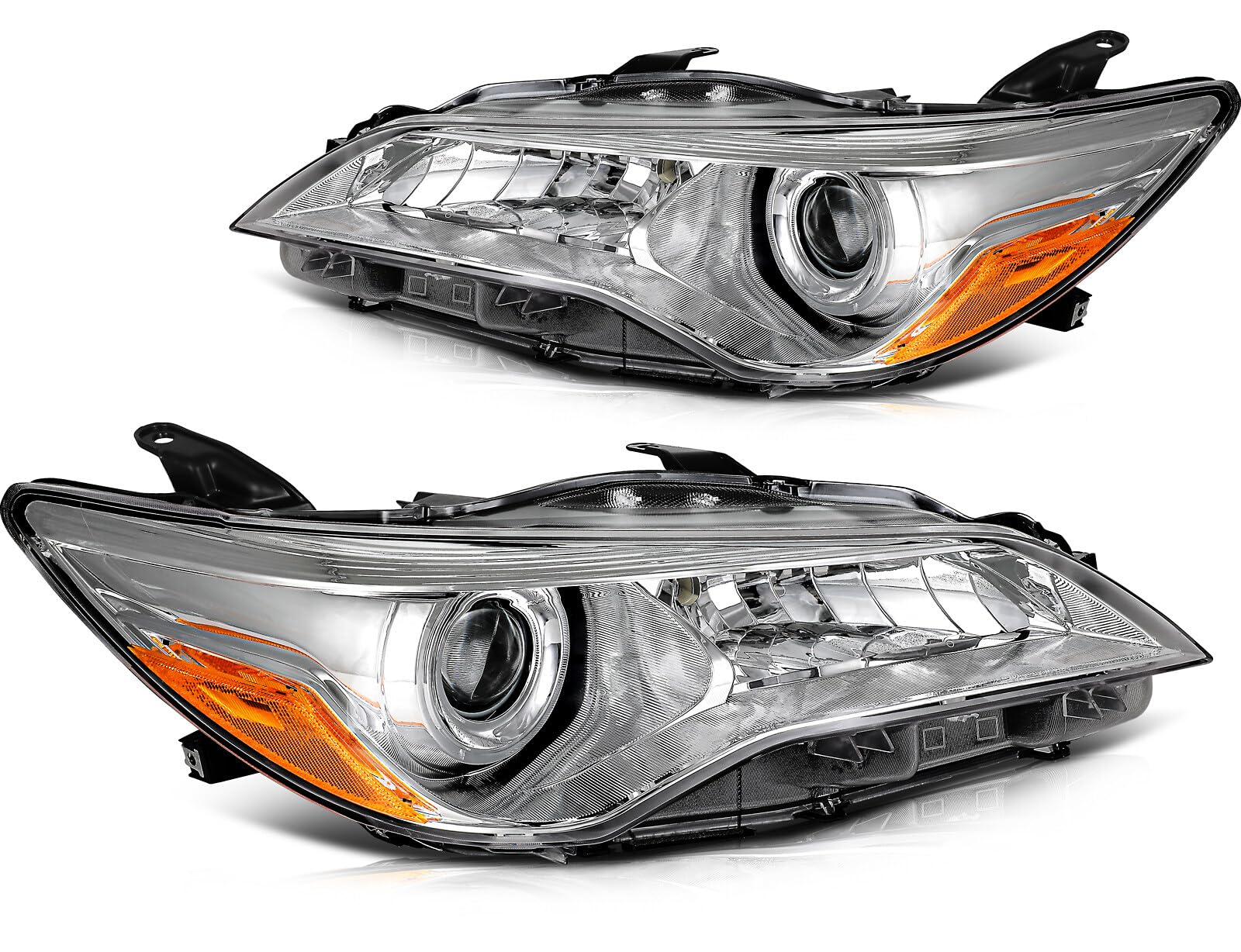 OCPTY Headlight Assembly Pair Replacement For 2015-2017 for Toyota Camry Clear Lens Chrome Housing Amber Reflector