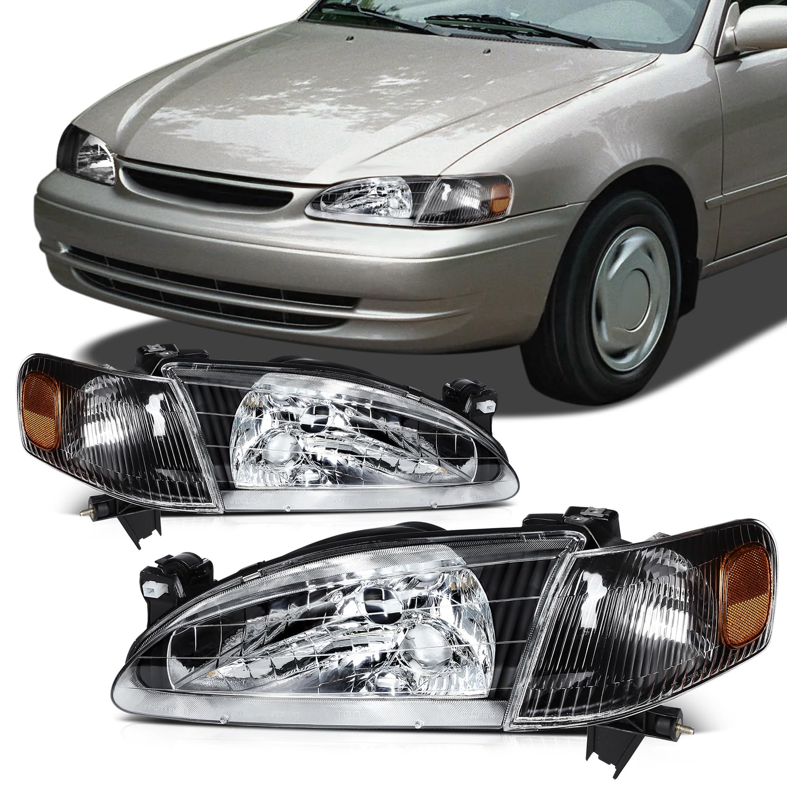 SCITOO Headlight Assembly Fits For 1998-2000 for Toyota For Corolla Headlights Driver and Passenger Side