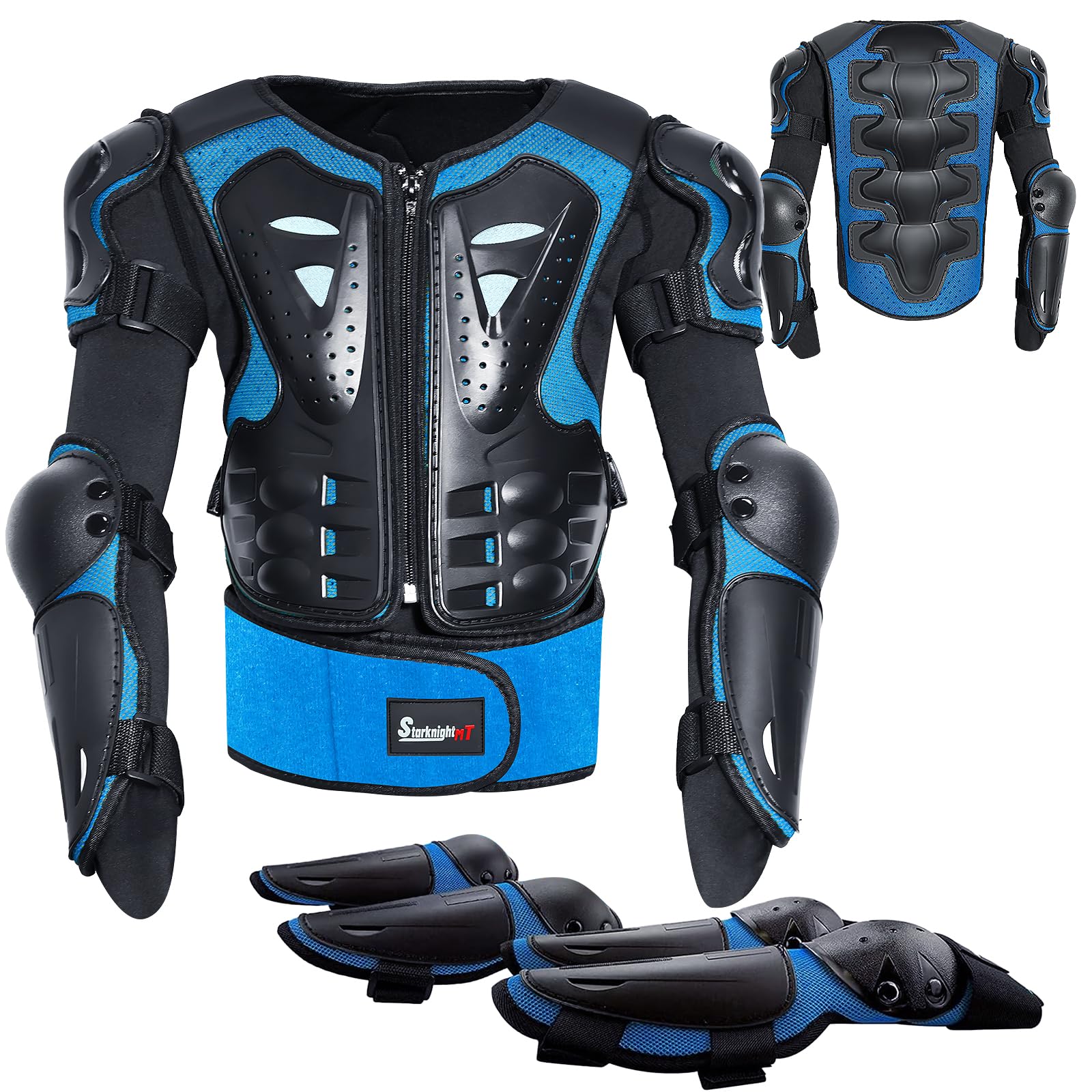 StarknightMT Kids Motorcycle Armor Suit - Protective Gear with Chest, Spine, Elbow, Knee Pads - Blue - Model AAX016
