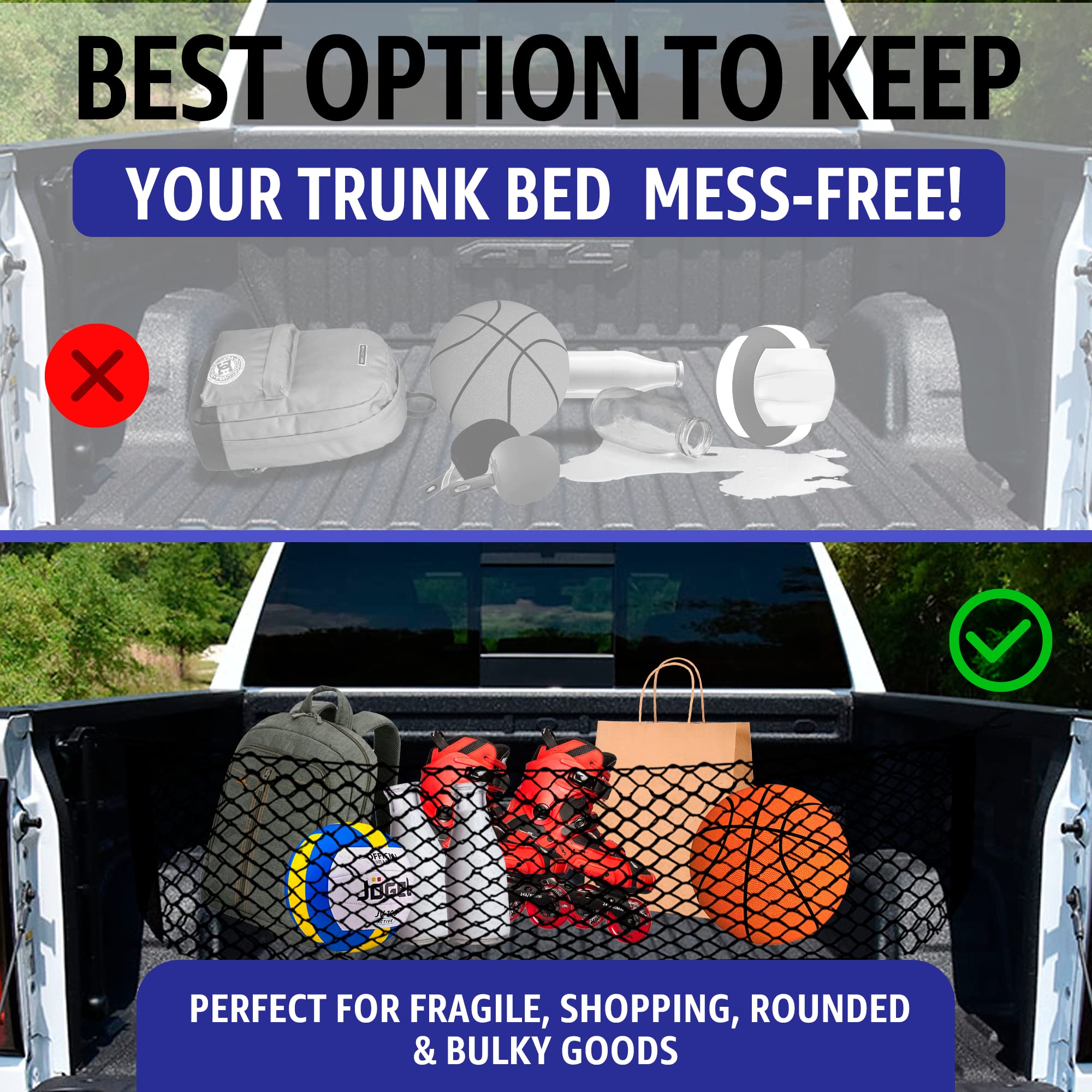 Envelope Style Trunk Mesh Cargo Net For Gmc Sierra 2013 - 2023, Automotive Exterior Accessories - Premium Car Trunk Storage Orga