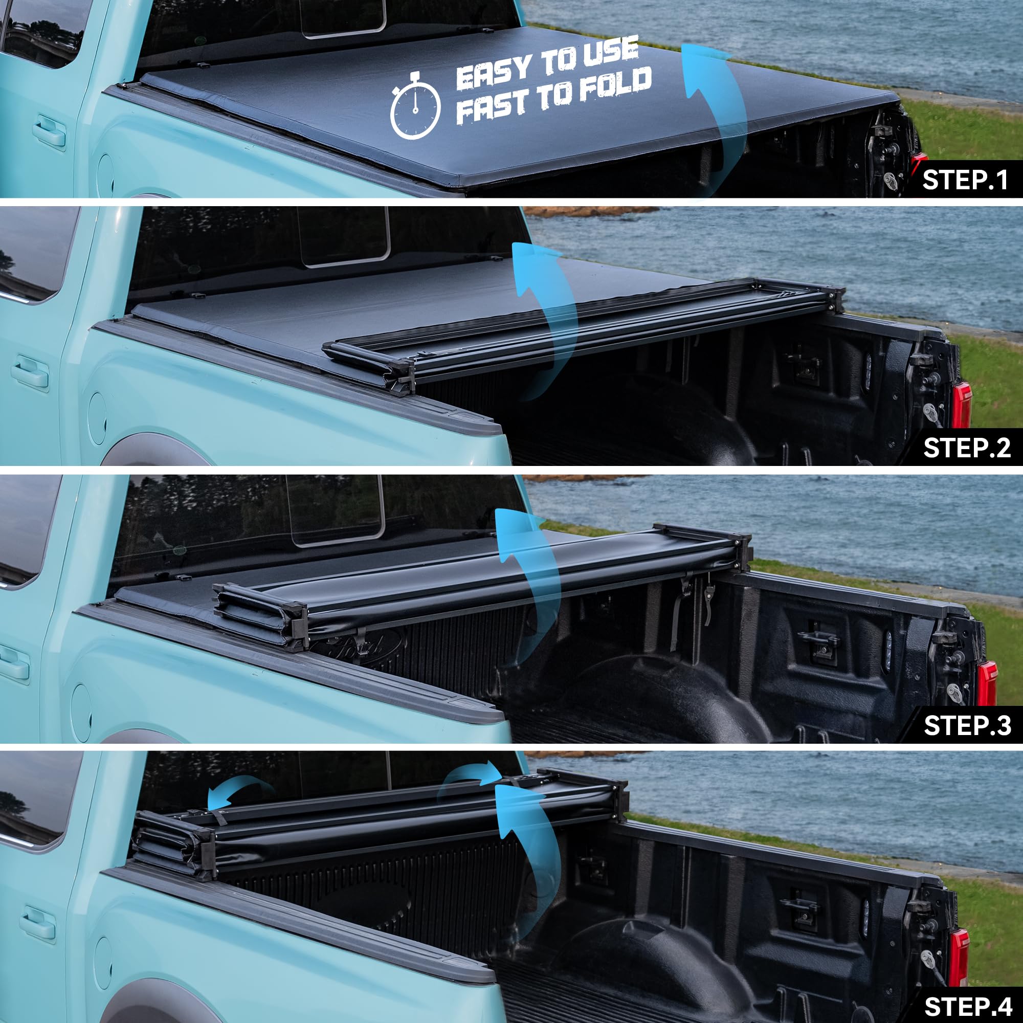 Truck Bed Tonneau Cover Compatible with Toyota Tundra 2022 2023 2024 2025 6.5 ft Standard Box, Soft Folding Style(Quad Fold)