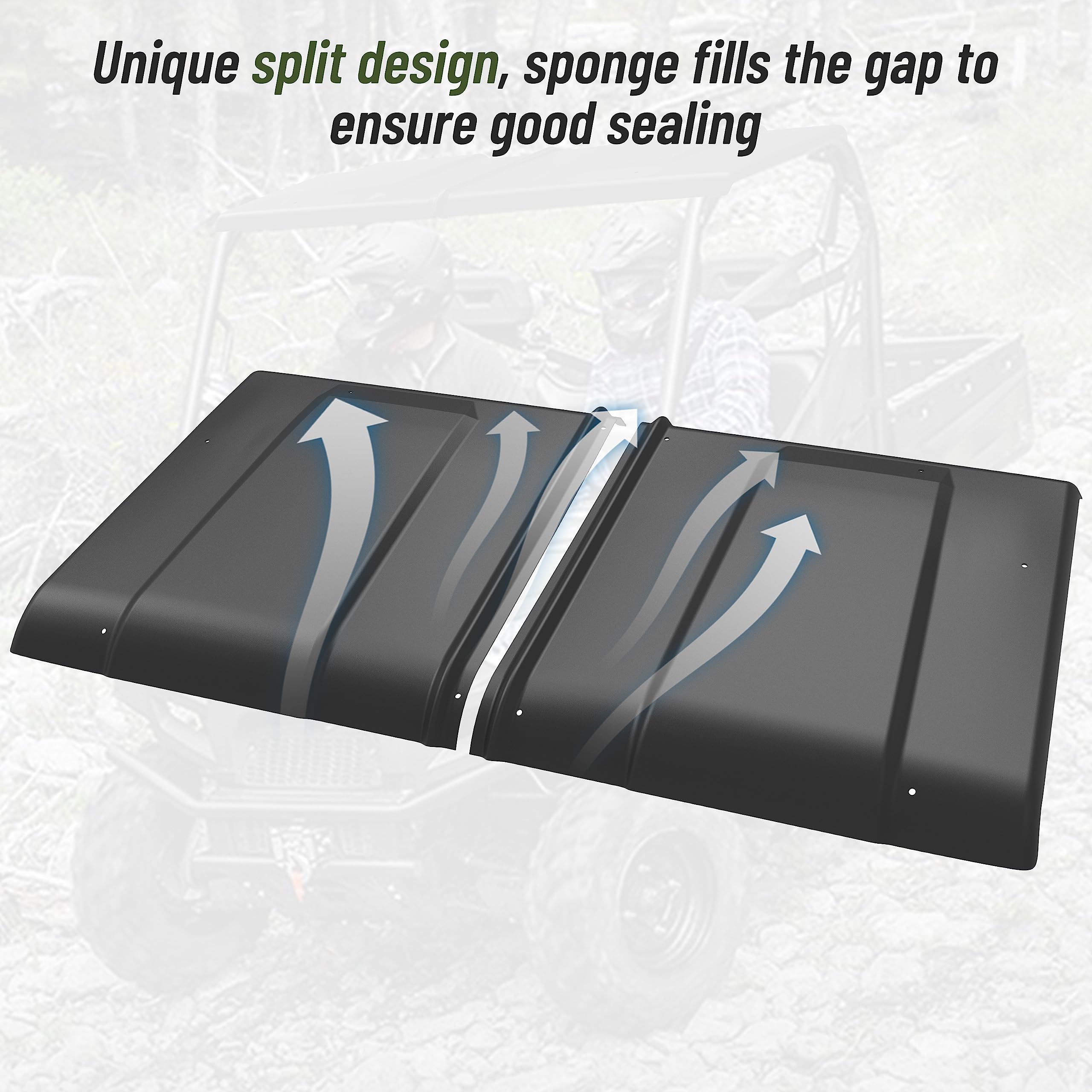 SAUTVS Sport Roof for Polaris Ranger 570 Full Size (2016-2024) - Black, 2-Piece Dustproof Hard Roof Top with Sun Visor