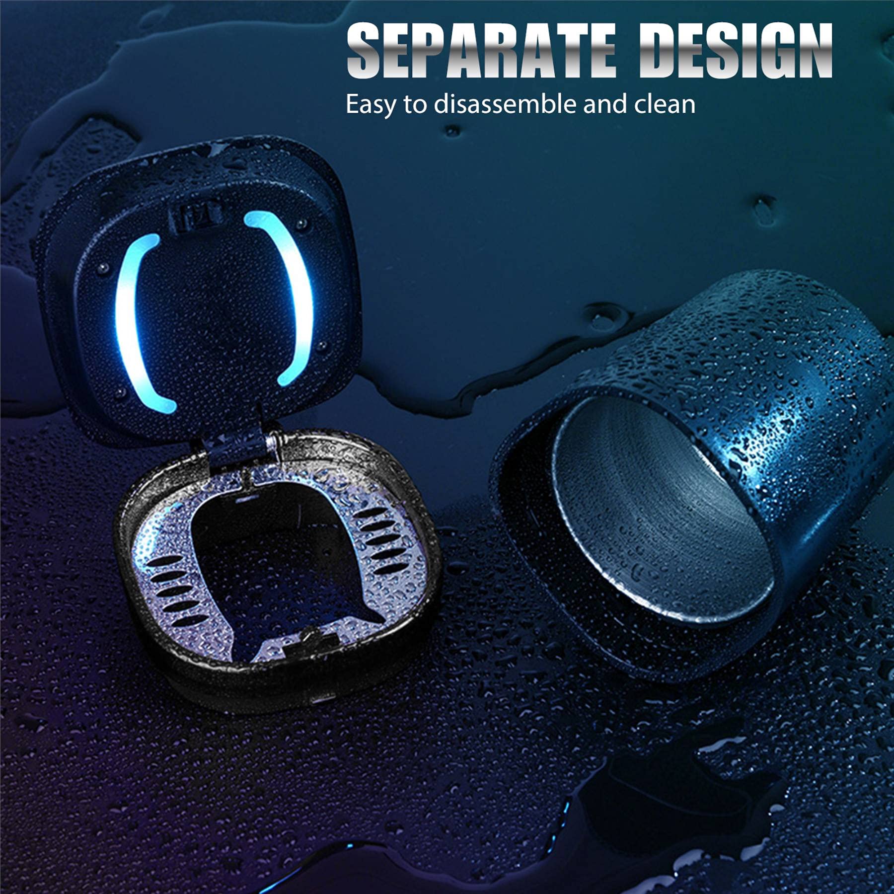 Car Ashtray With Lid Smell Proof, Smokeless Ashtray, Mini Car Trash Can, Detachable Stainless Steel Ash Tray With Lid And Led Bl
