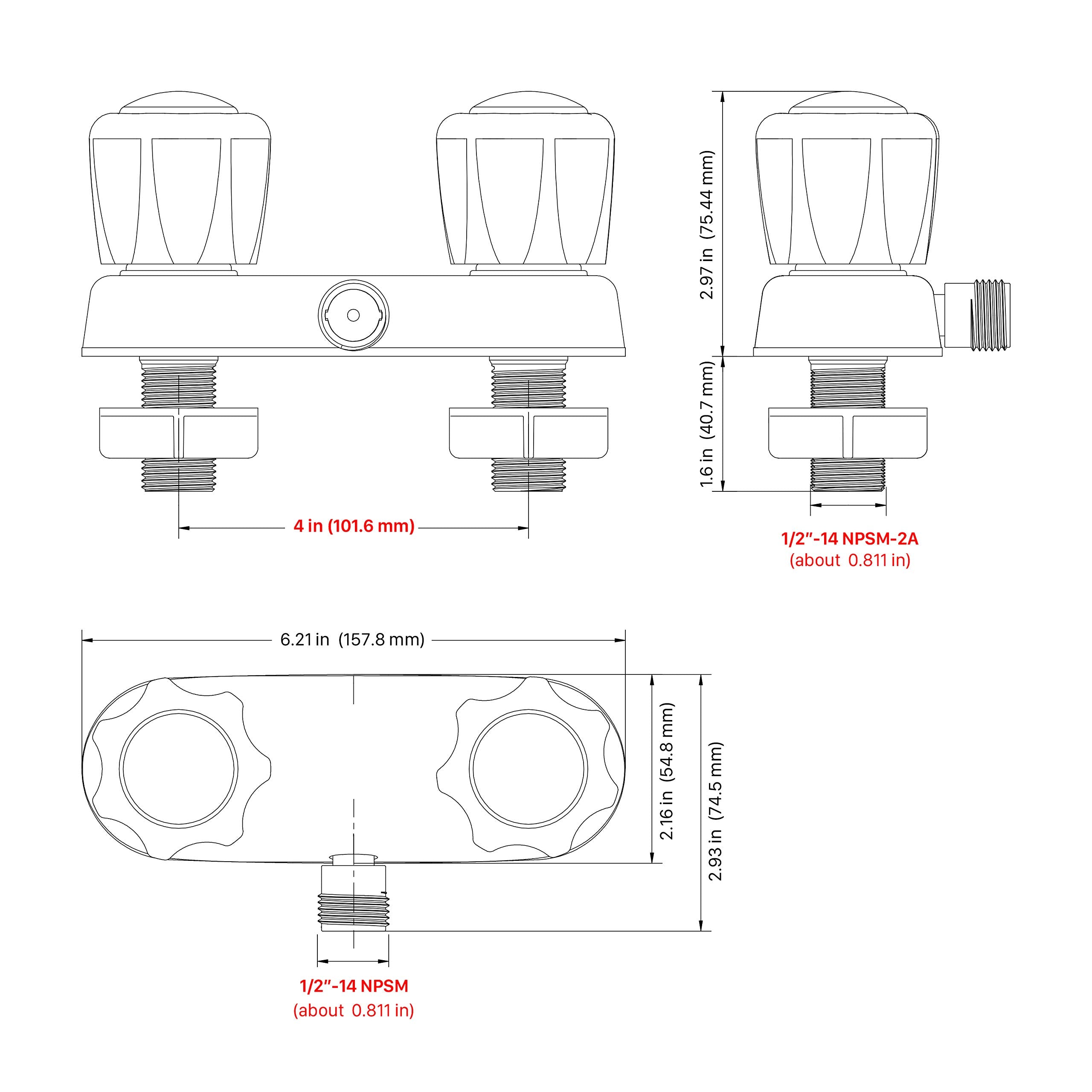 Rv Shower Faucet, Rv Camper Shower Faucet Replacement, 4” Shower Valve Diverter Assembly Kit, Bathroom Shower Mixing Valve Control For Rv Camper Van Travel Trailer Motorhome