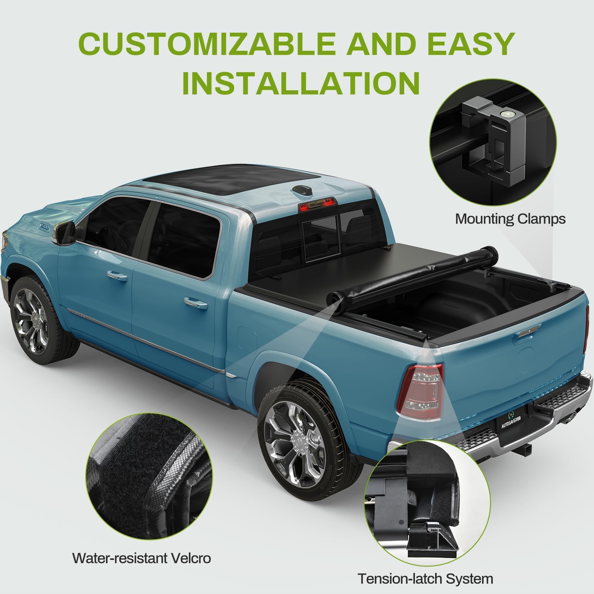 Autosaver88 Soft Roll Up Truck Bed Tonneau Cover Compatible With 2020 2021 2022 2023 2024 2025 Chevy Silverado/Gmc Sierra 2500 3