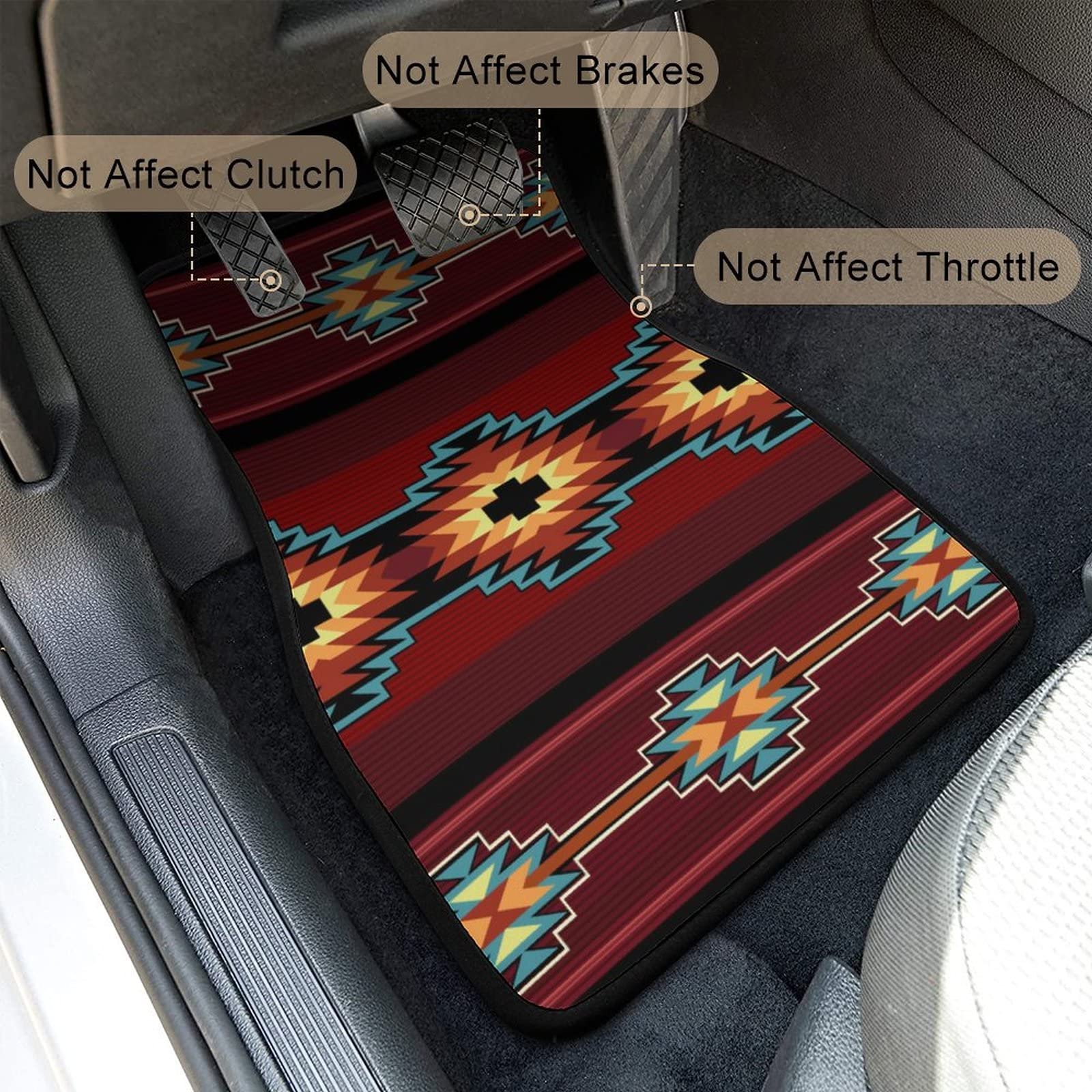LONSANT Aztec Car Floor Mats Set of 4,Southwest Native American Tribal Aztec Navajo Striped Red Print Vehicle Front Rear Car Flo