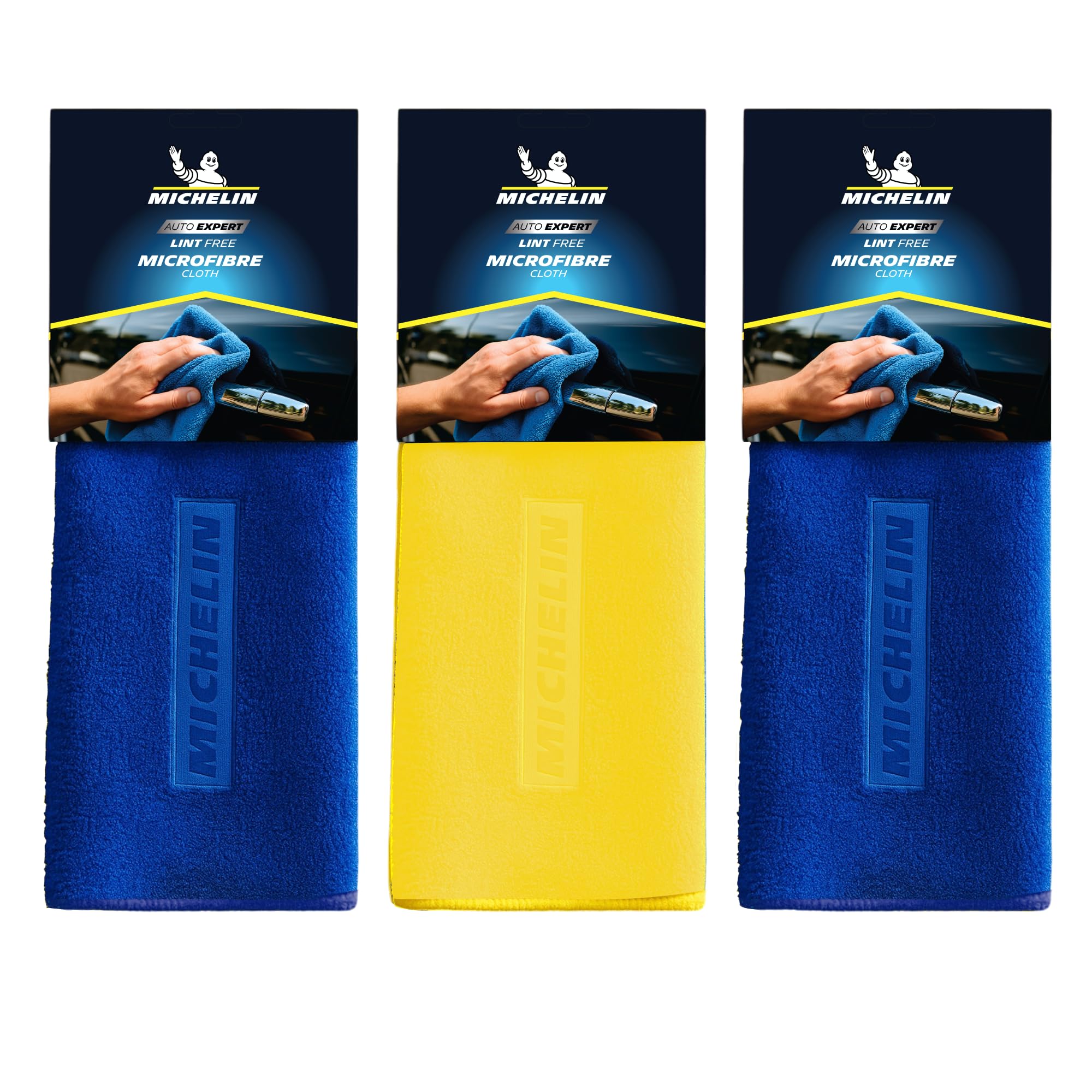 MICHELIN 350 GSM Pack of 3 (40x40 cm) Microfiber Cleaning Cloth for Car | Soft, Lightweight & Super Absorbent | LintFree, Scrat