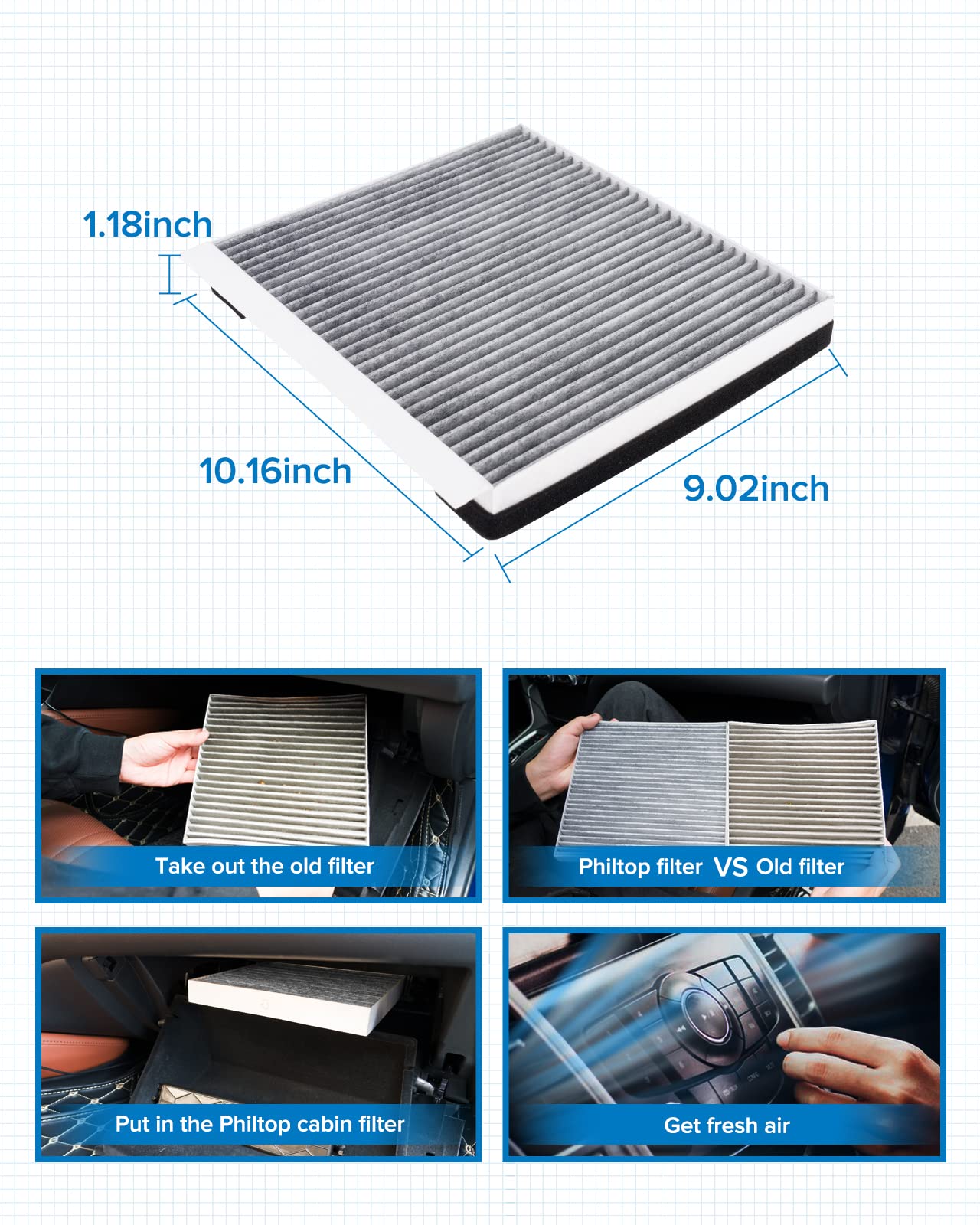 Philtop Cabin Air Filter, Replacement For Cf10735 Genesis(2009-2016), Equus(2011-2016), G80 G90(2017-2021), Gv80(2021), Premium