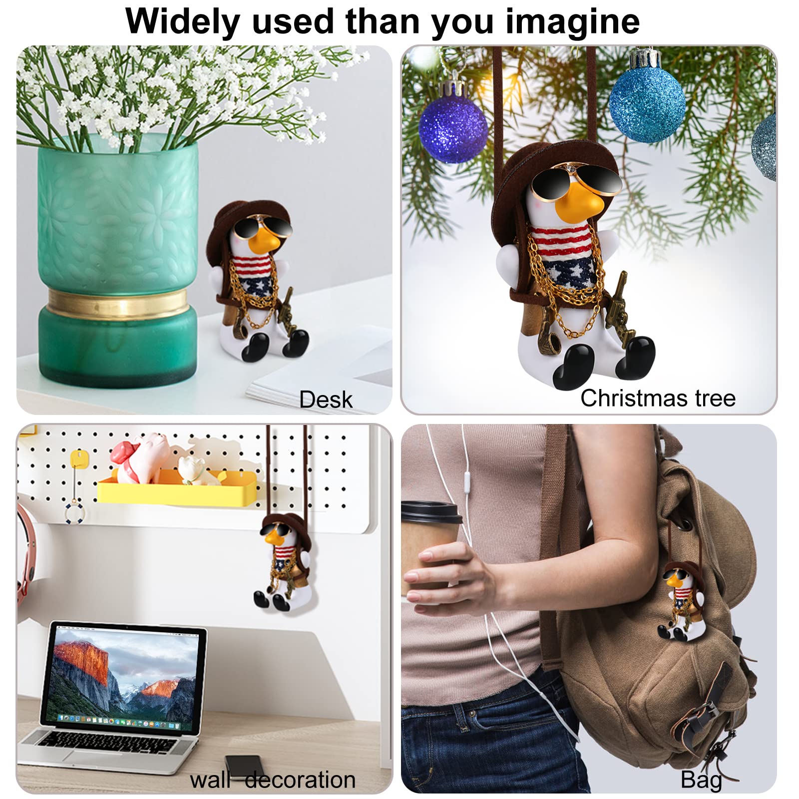Cool Swinging Duck Car Hanging Ornament,Flying Duck with Sunglasses and Necklace, Cute Car Interior Rear View Mirror Decoration