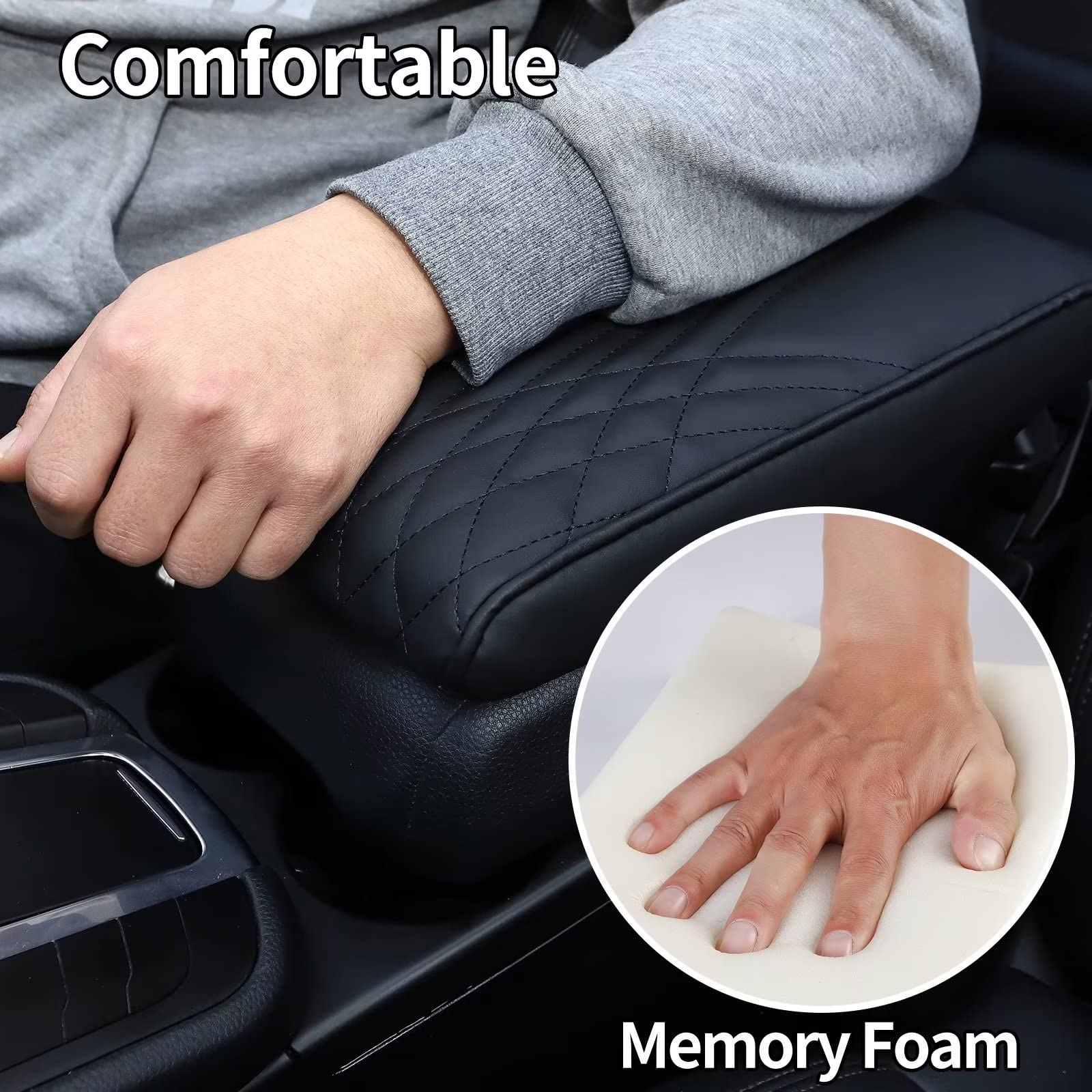 Qzhiren Car Center Console Cover-Armrest Box Mat,Memory Foam Leather Arm Rest Covering Car, Arm Rest Cushion For Suv/Truck/Vehicle(Black)