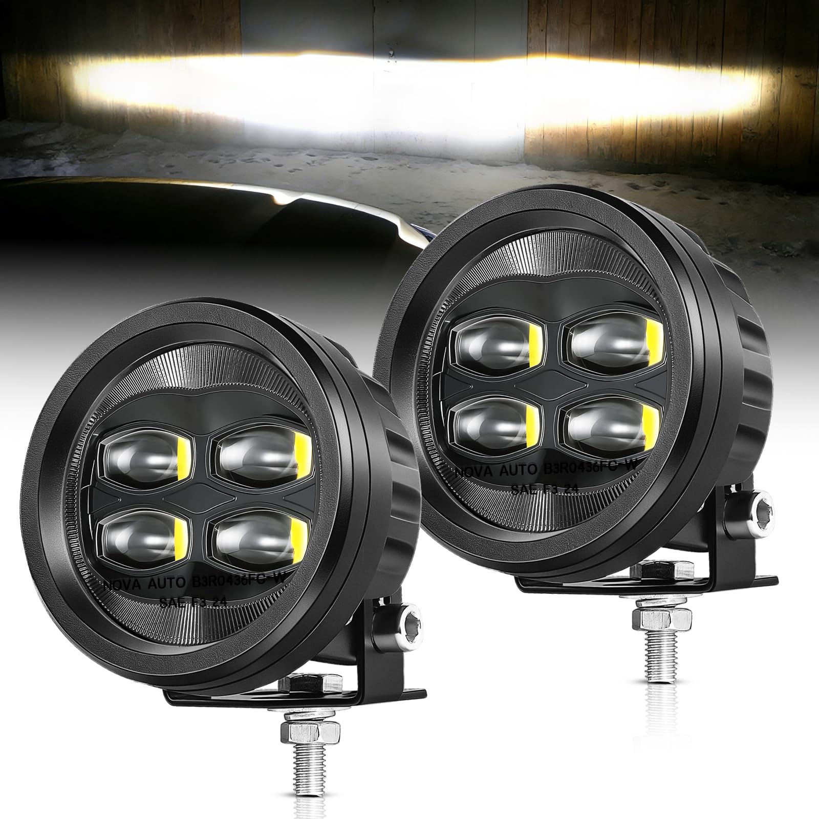 SAE LED Fog Lights, OFFROADTOWN 2pcs 3.5 Round DOT Approved Fog Lights Street Legal Round LED Pods Cut-Off Low Beam Offroad Driv