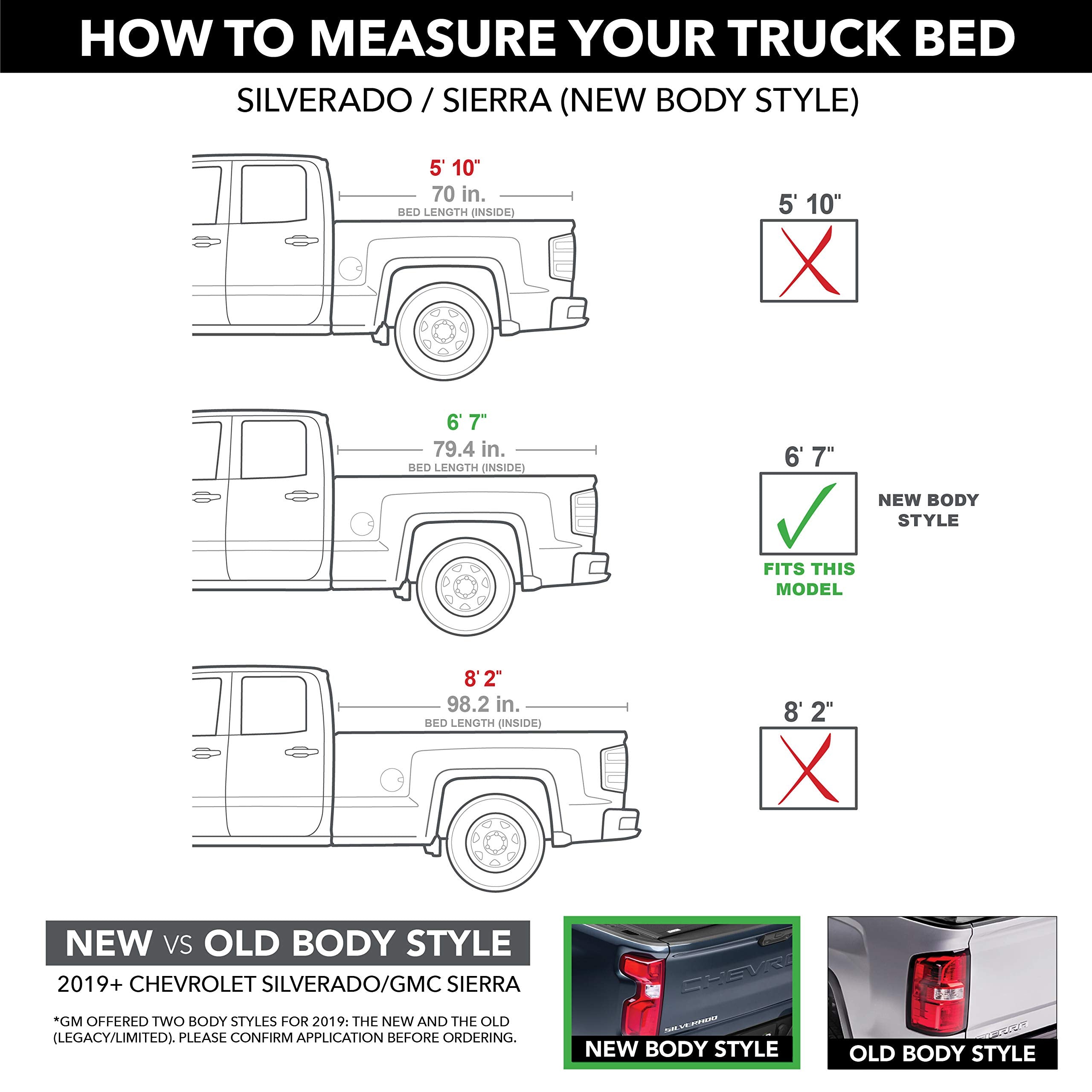 Tonno Pro Lo Roll, Soft Roll-Up Truck Bed Tonneau Cover | Lr-1100 | Fits 2019 - 2023 Chevy/Gmc Silverado/Sierra, Works W/ Multipro/Flex Tailgate 6' 7' Bed (79.4')