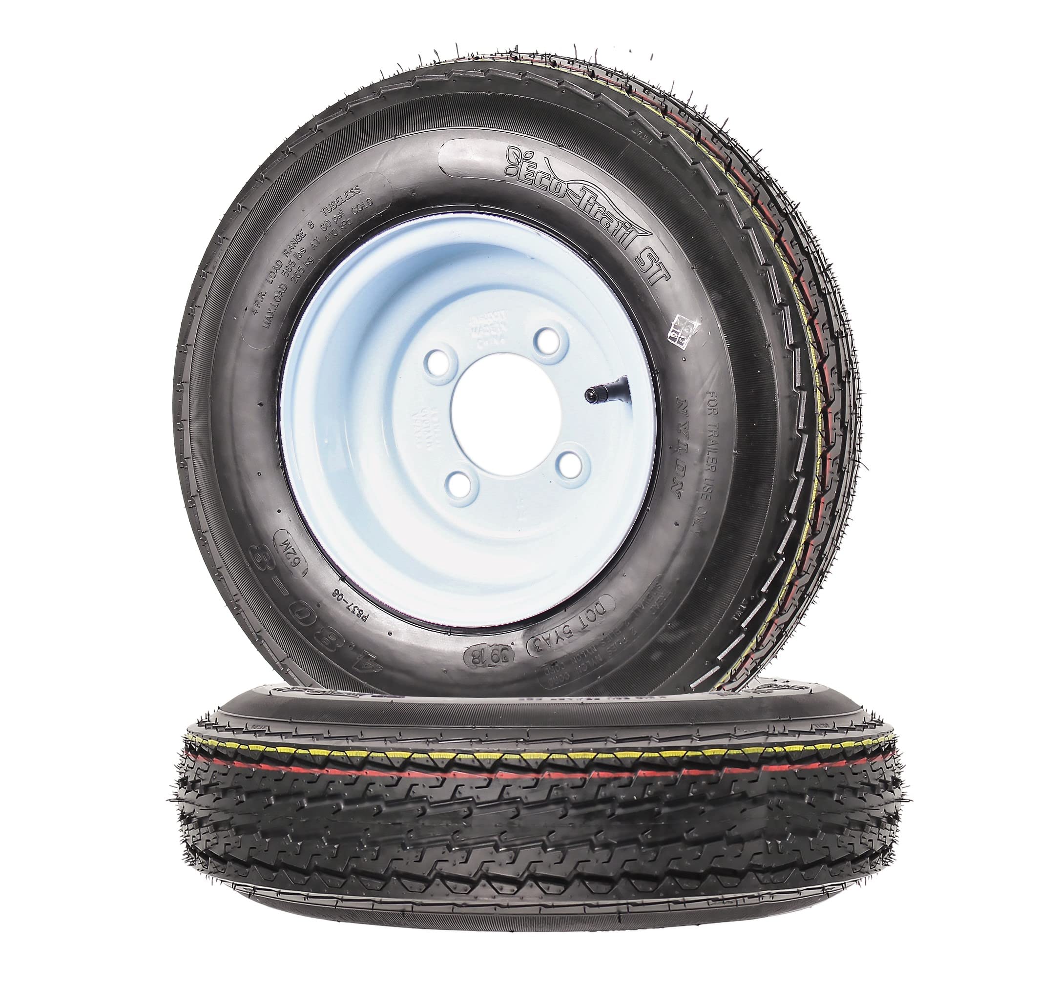 eCustomrim 2-Pack Trailer Tires On Rims 4.80-8 480-8 4.80 X 8 8 in. Load Range B 4 Lug Bolt Wheel White - 2 Year Warranty w/Free