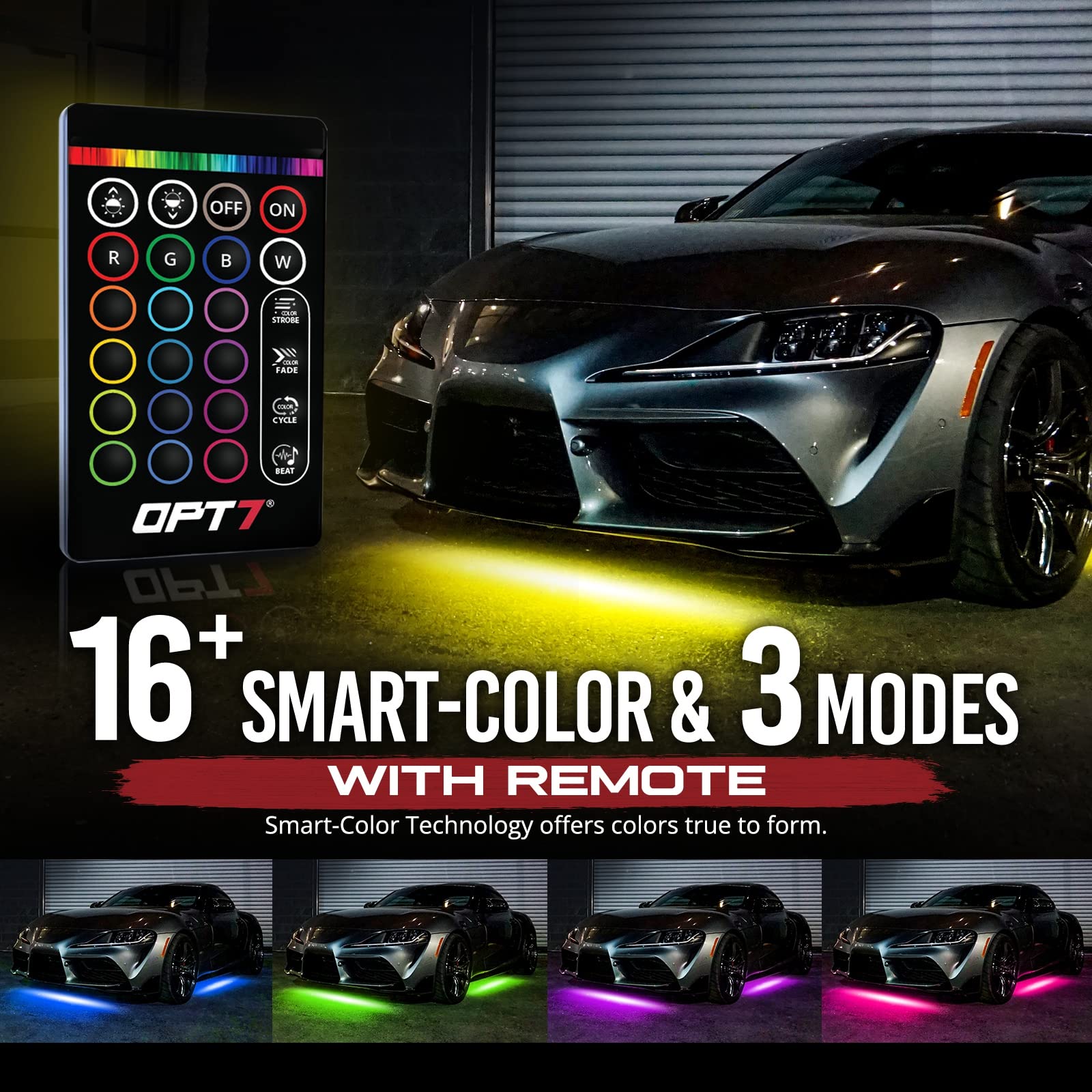 OPT7 Aura Aluminum Car Underglow Lights Kit - RGB Multicolor LED Strip, Waterproof, Music Sync, 12V Accent Lighting for Cars