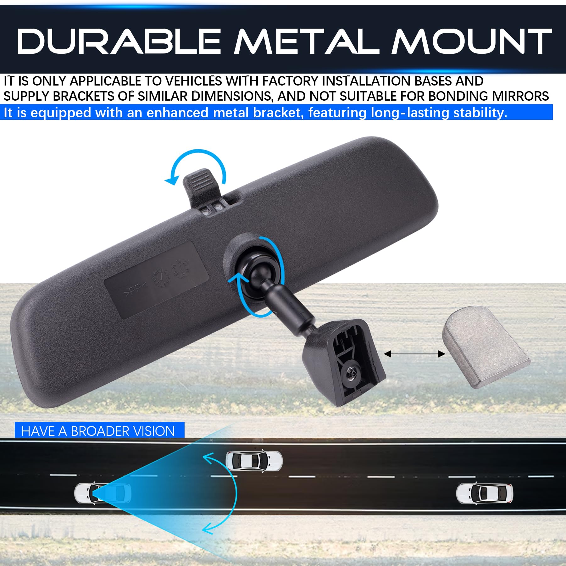 MRELC 10.6    Rear View Mirror, Compatible with Wrangler Toyota Corolla Camry Tacoma Ford F150 Focus Kia Optima Soul Sorento Nis