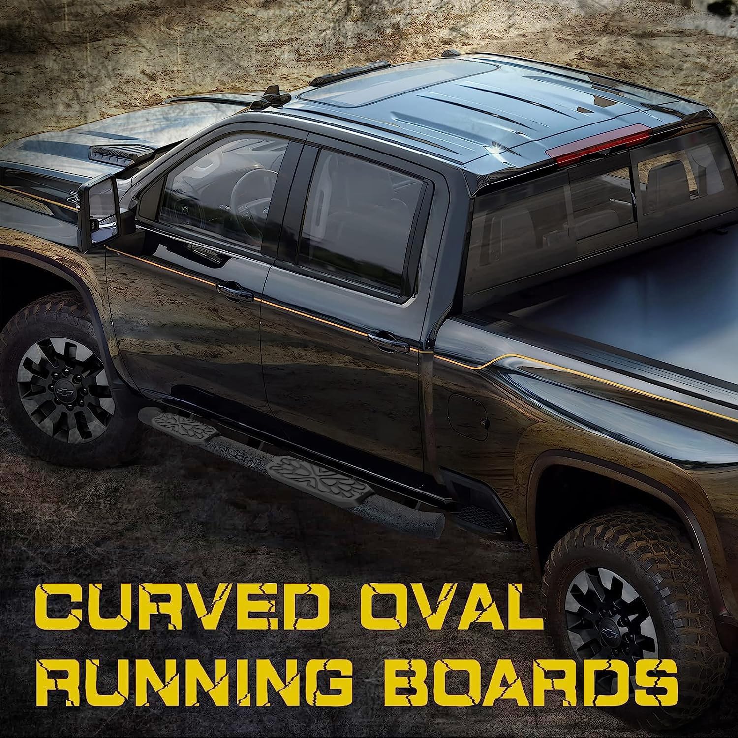OTHOWE Oval Tube Bar Running Boards, Carbon Steel, Black, 3.5 Inches, Compatible with 2009-2018 Dodge Ram 1500, 2010-2024 Ram