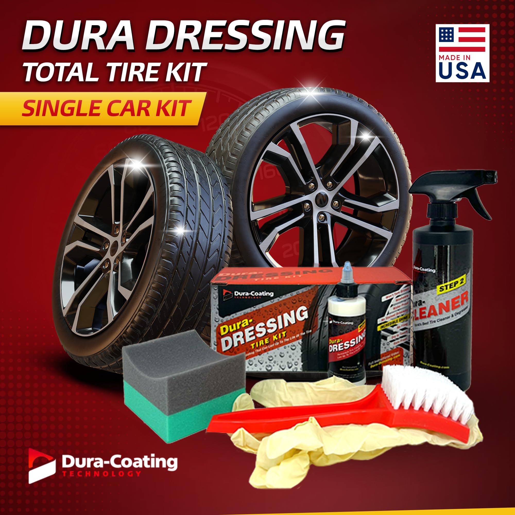 DURA-COATING TECHNOLOGY Dura-Dressing Total Tire Kit - Tire Dressing & Cleaning Kit for Single Car - Made in USA