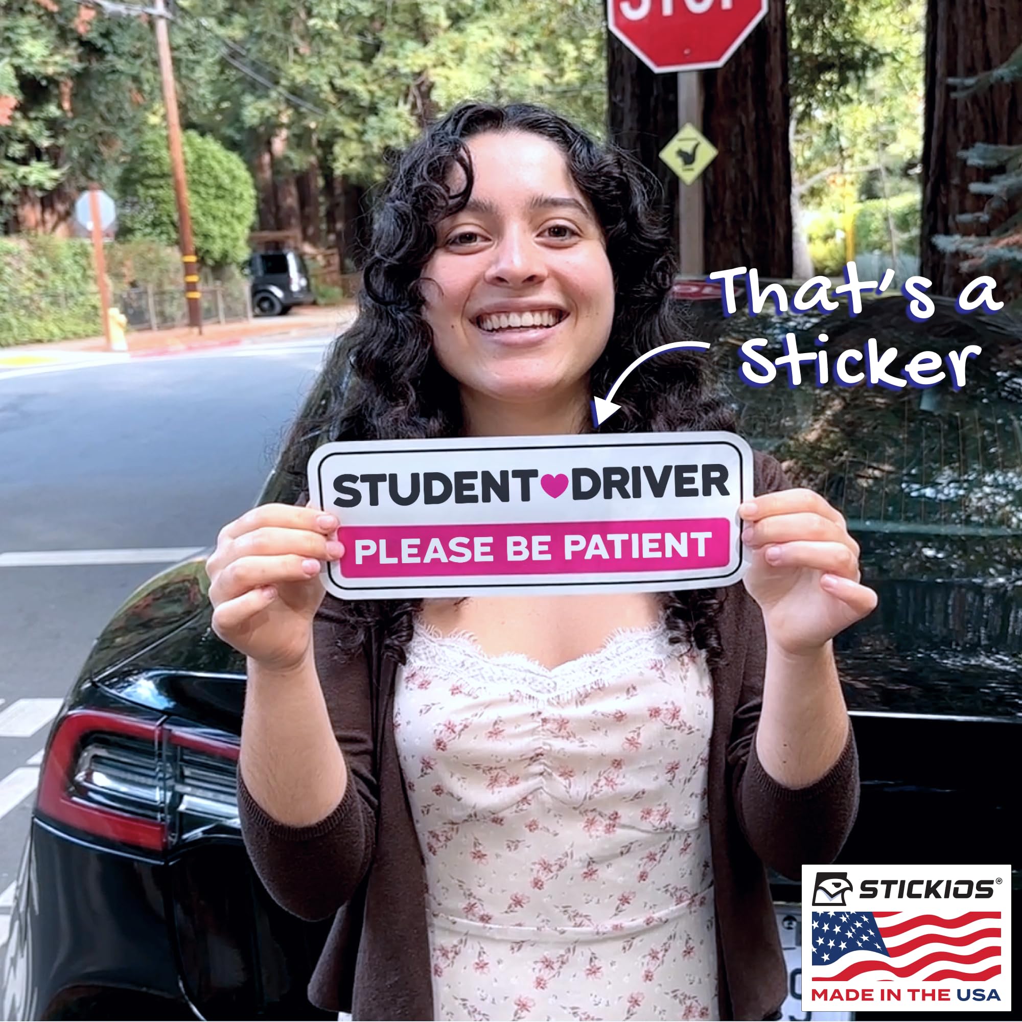 Stickios Pink Student Driver Stickers - Removable Vinyl Decals for Cars & Windows, 10.4x4 inches, 2-Pack, Made in USA