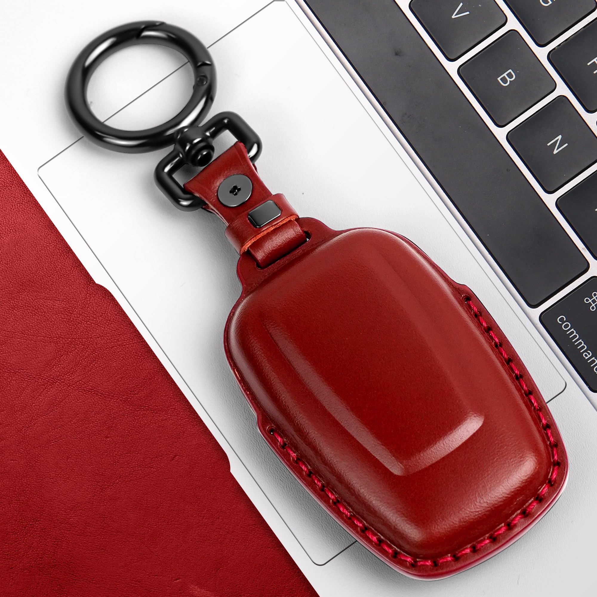 Tukellen For Toyota Key Fob Cover Genuine Leather With Keychain,Leather Key Case Protector Compatible With 2020-2022 Highlander Corolla Prius 2018-2024 Rav4 Camry Avalon C-Hr Gt86 -Red