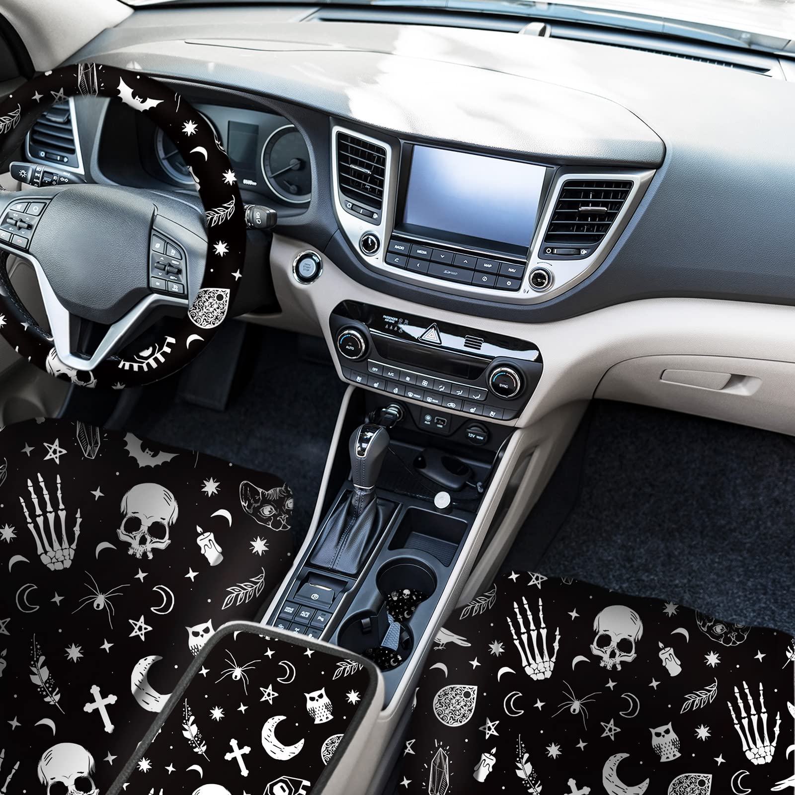 15 Pieces Moon and Stars Car Seat Cover Full Set for Women Men Upgrade Thick Car Front Seat Covers Universal Steering Wheel Cove